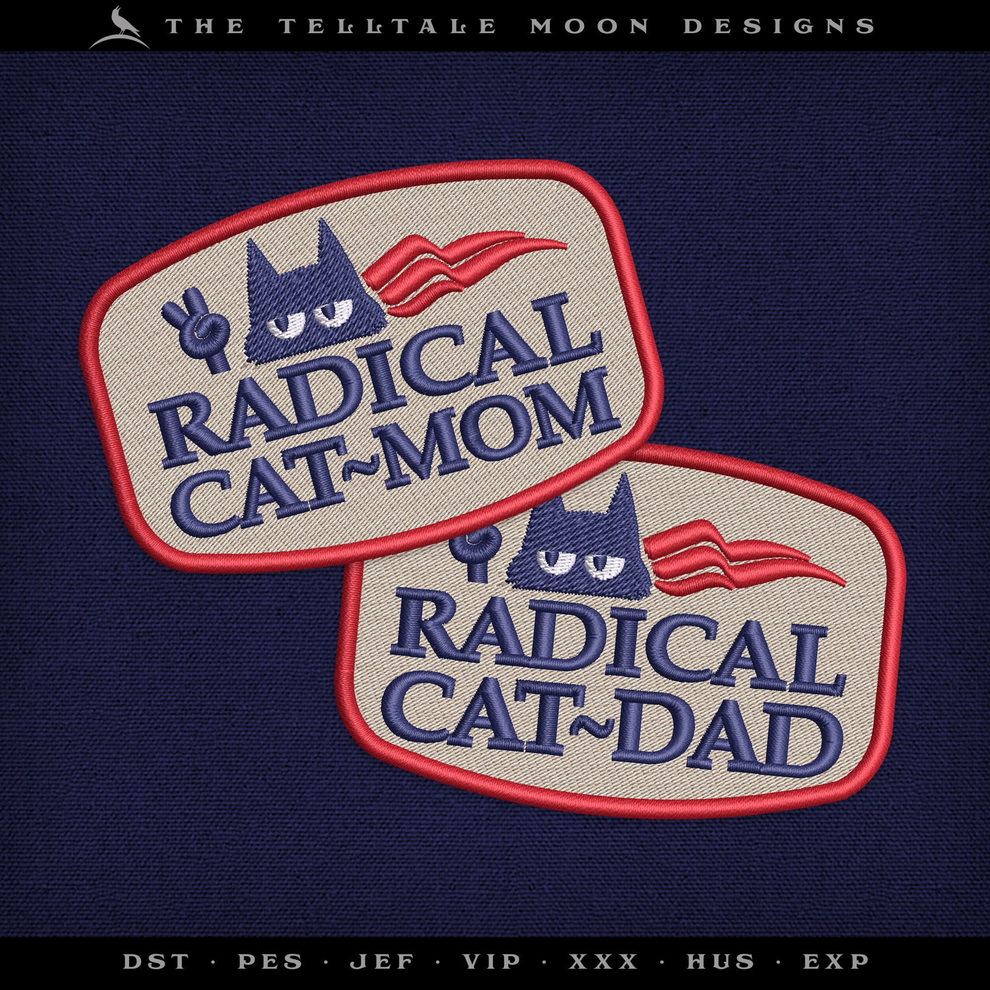 Embroidery Files: "Radical Cat Parent" Patches - Two Designs
