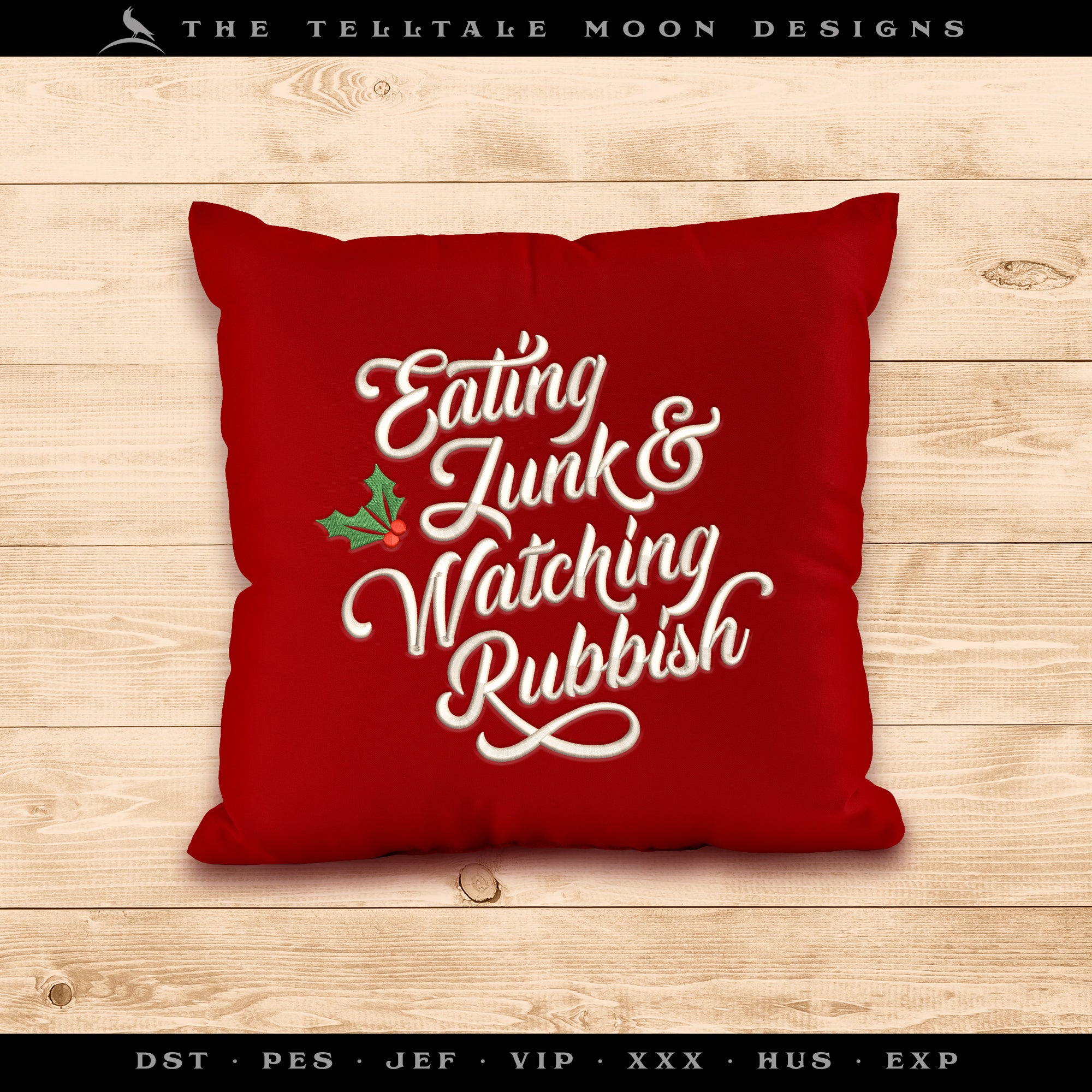 Embroidery: Cute Christmas Humor "Eating Junk" Quote - Six Sizes Between 4 and 9 Inches