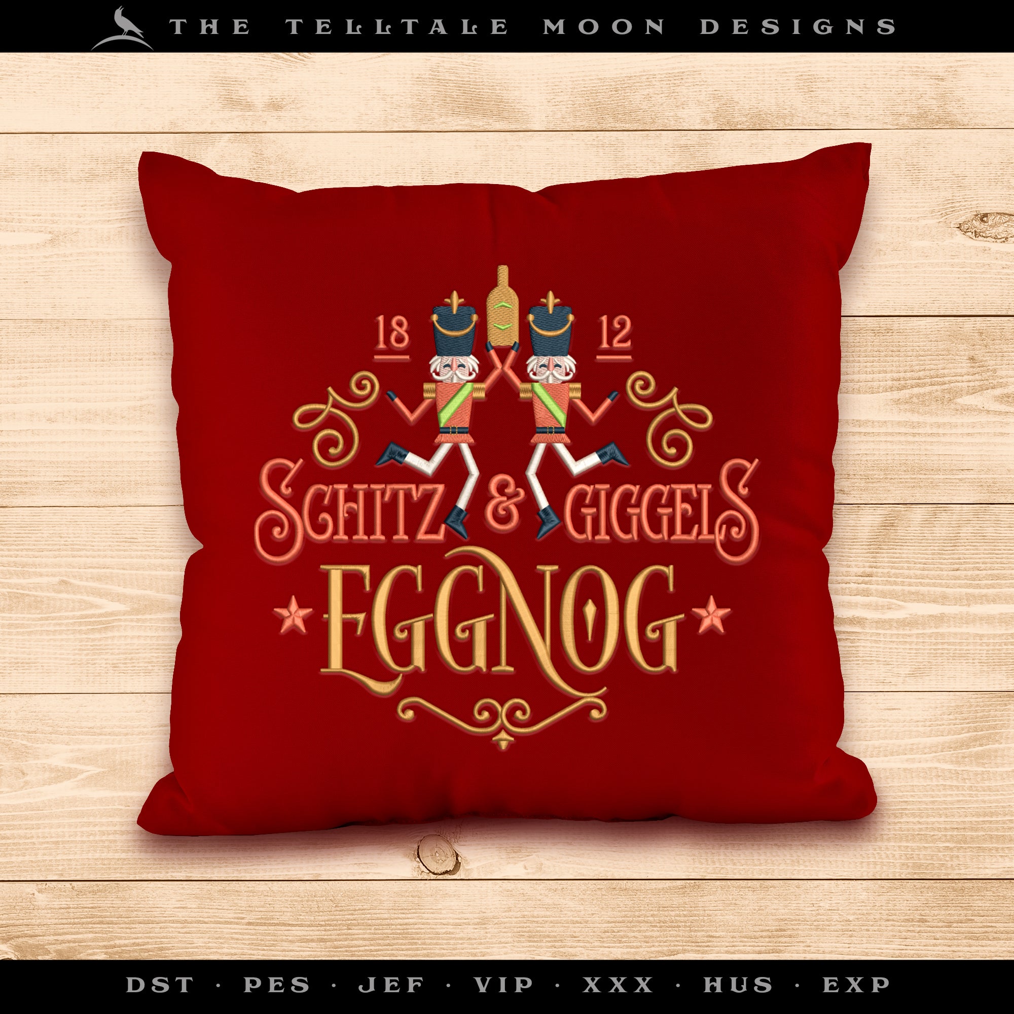 Embroidery: "Schitz and Giggels Eggnog" Joke Label Design - Six Sizes 5 to 10 Inches