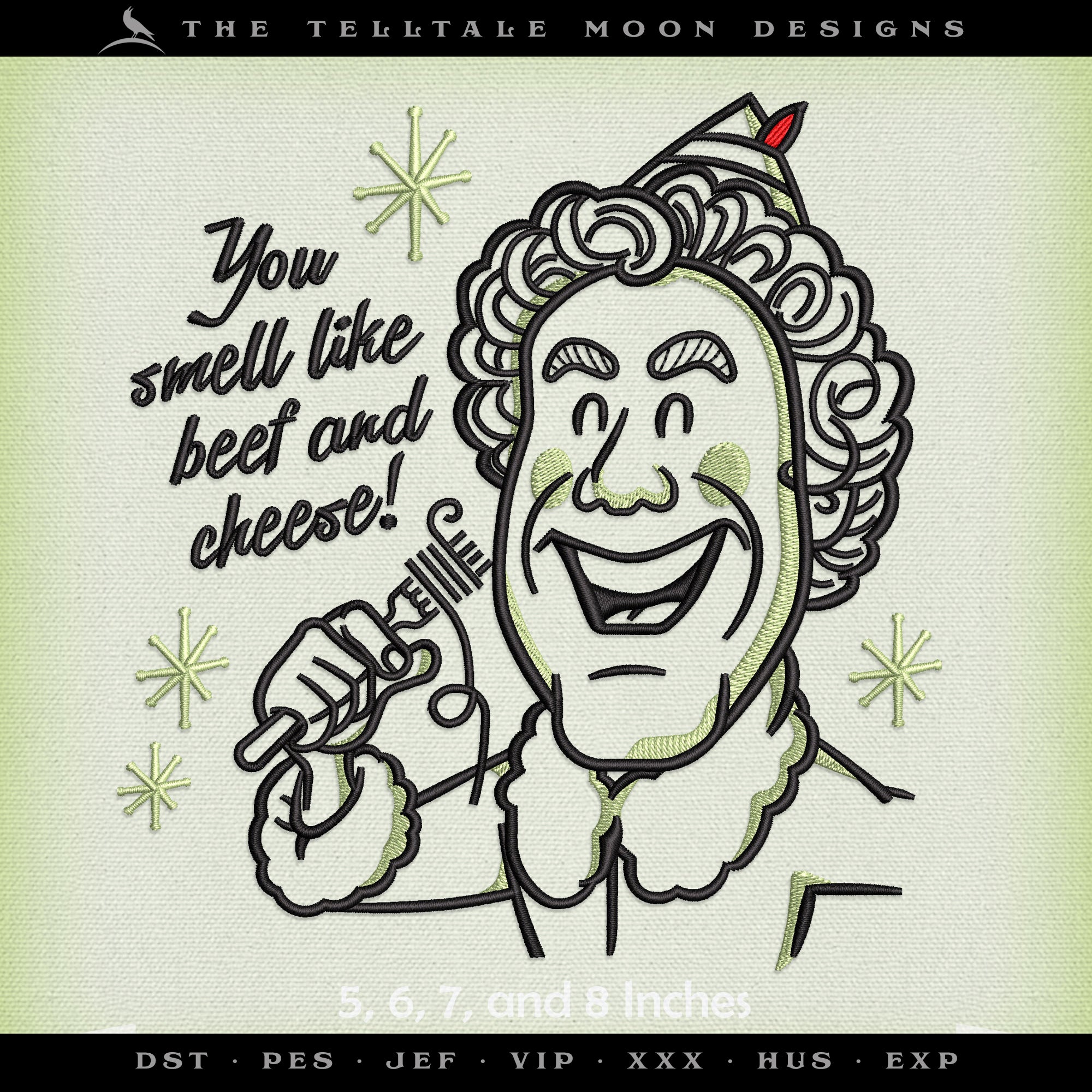 Embroidery: Retro Elf Design (Five Sizes Between 5 and 8 Inches, Three Colors)