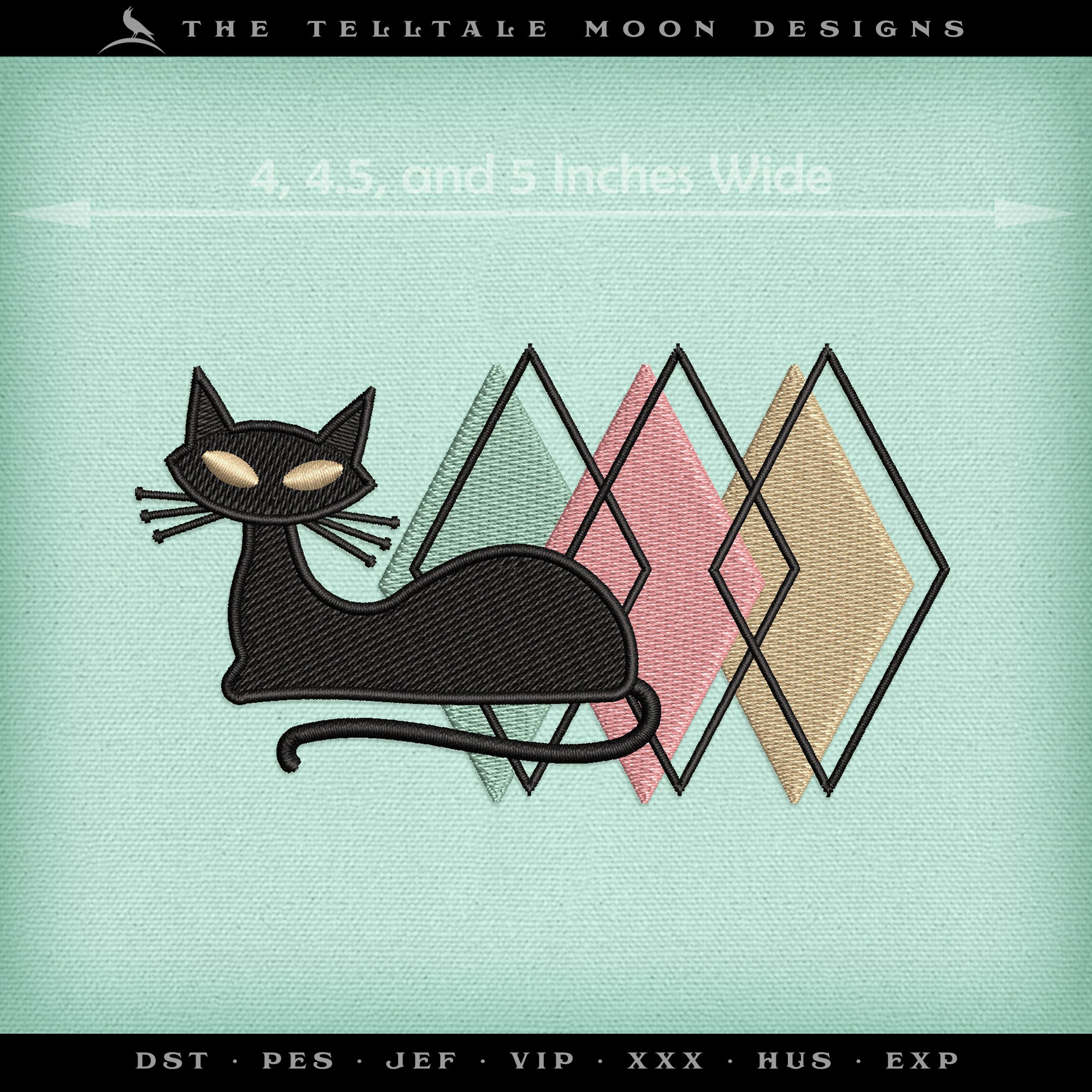 Embroidery Files: Midcentury Mod Kitty - 4, 4.5, and 5 Inches Wide