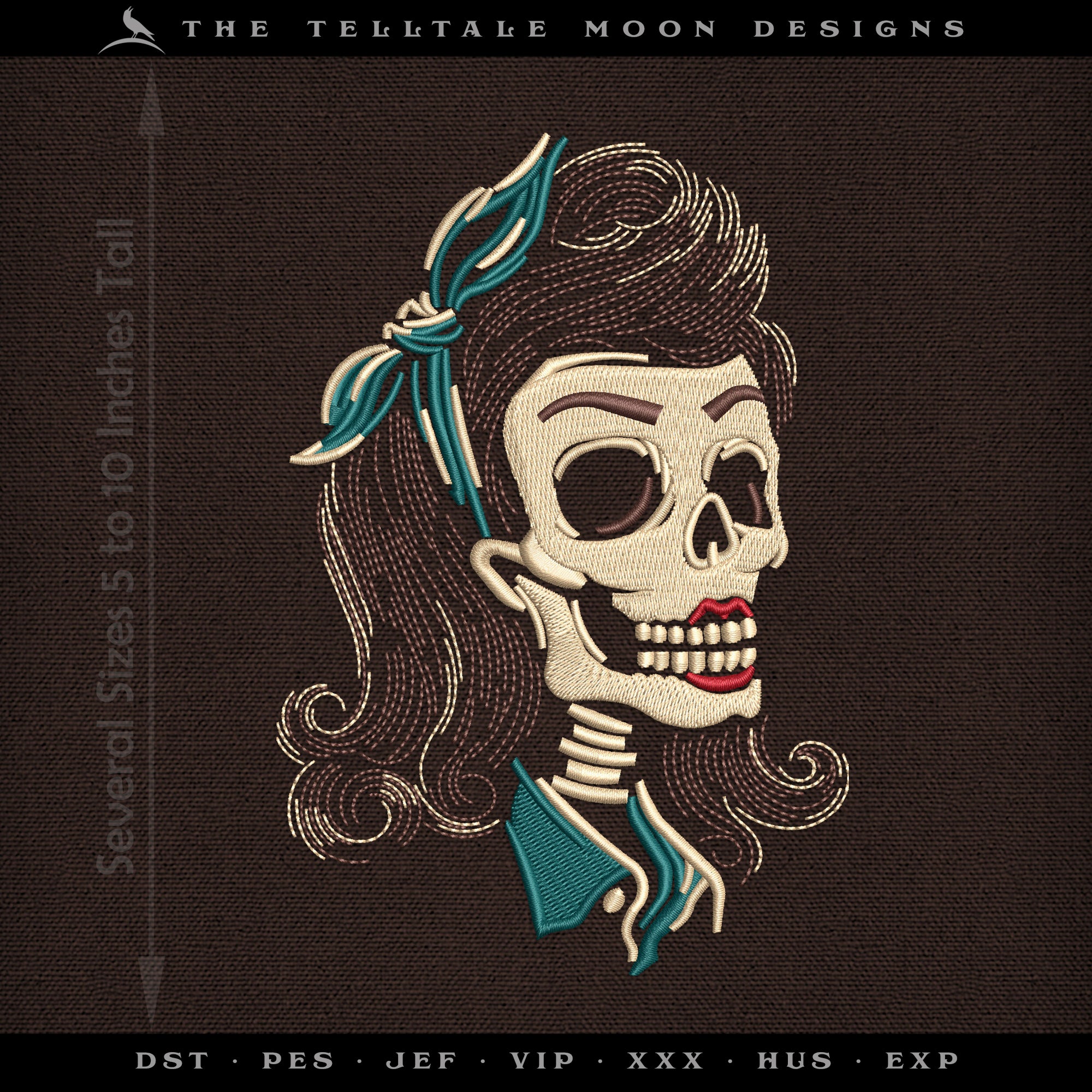 Embroidery: Rockabilly Ghoulfriend - Six Sizes Between 5 and 10 Inches - 4 Thread Colors