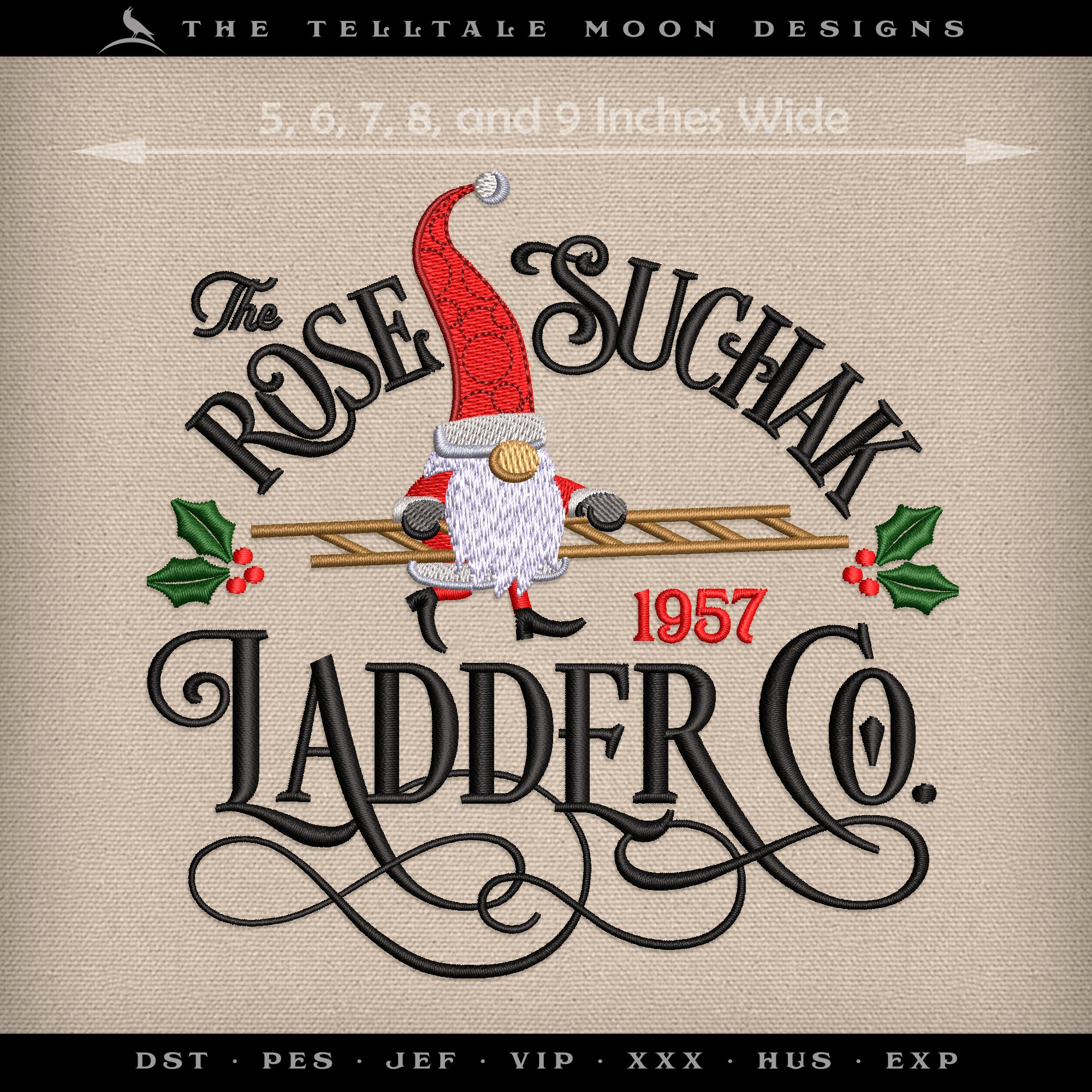 Embroidery: Christmas Ladder Company (Five Sizes between 5 and 9 Inches Wide)