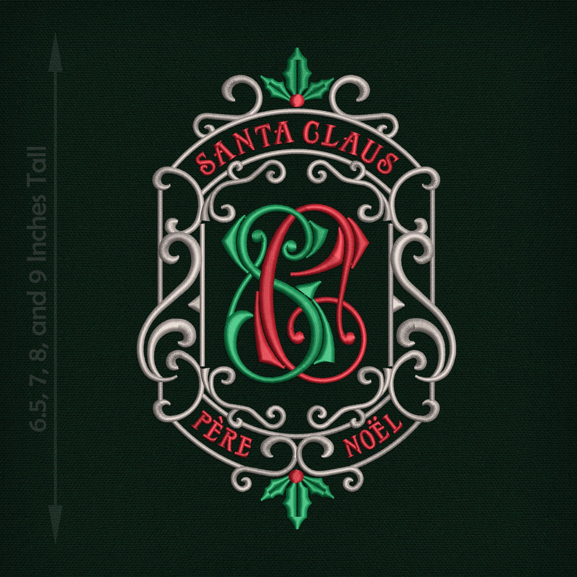 Embroidery: Vintage Santa Claus Monogram - Four Sizes 6.5 to 9 Inches Tall
