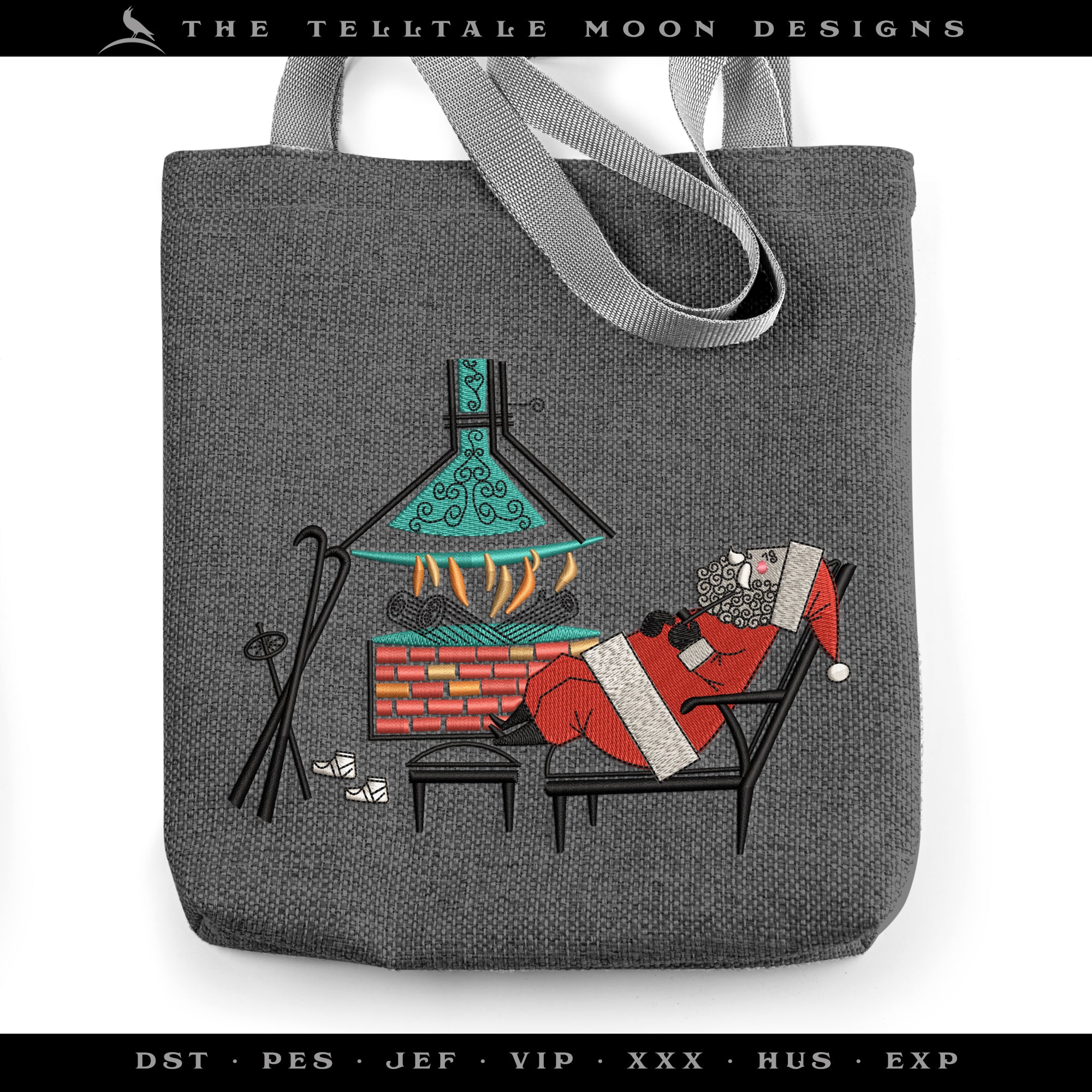 Embroidery Files: Midcentury "Santa's Den" (Six Sizes Between 6 and 9 Inches Wide)