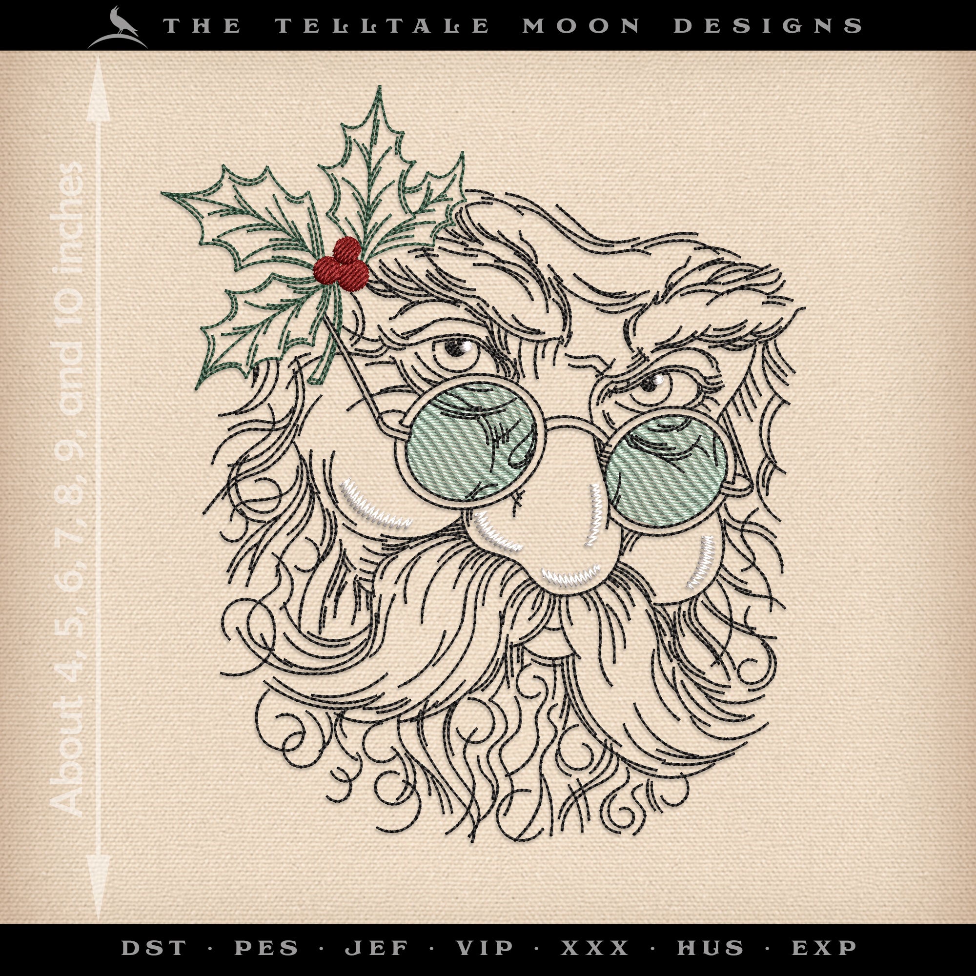 Embroidery: Run-stitch Santa Sketch - Seven Sizes Between 4 and 10 Inches Tall