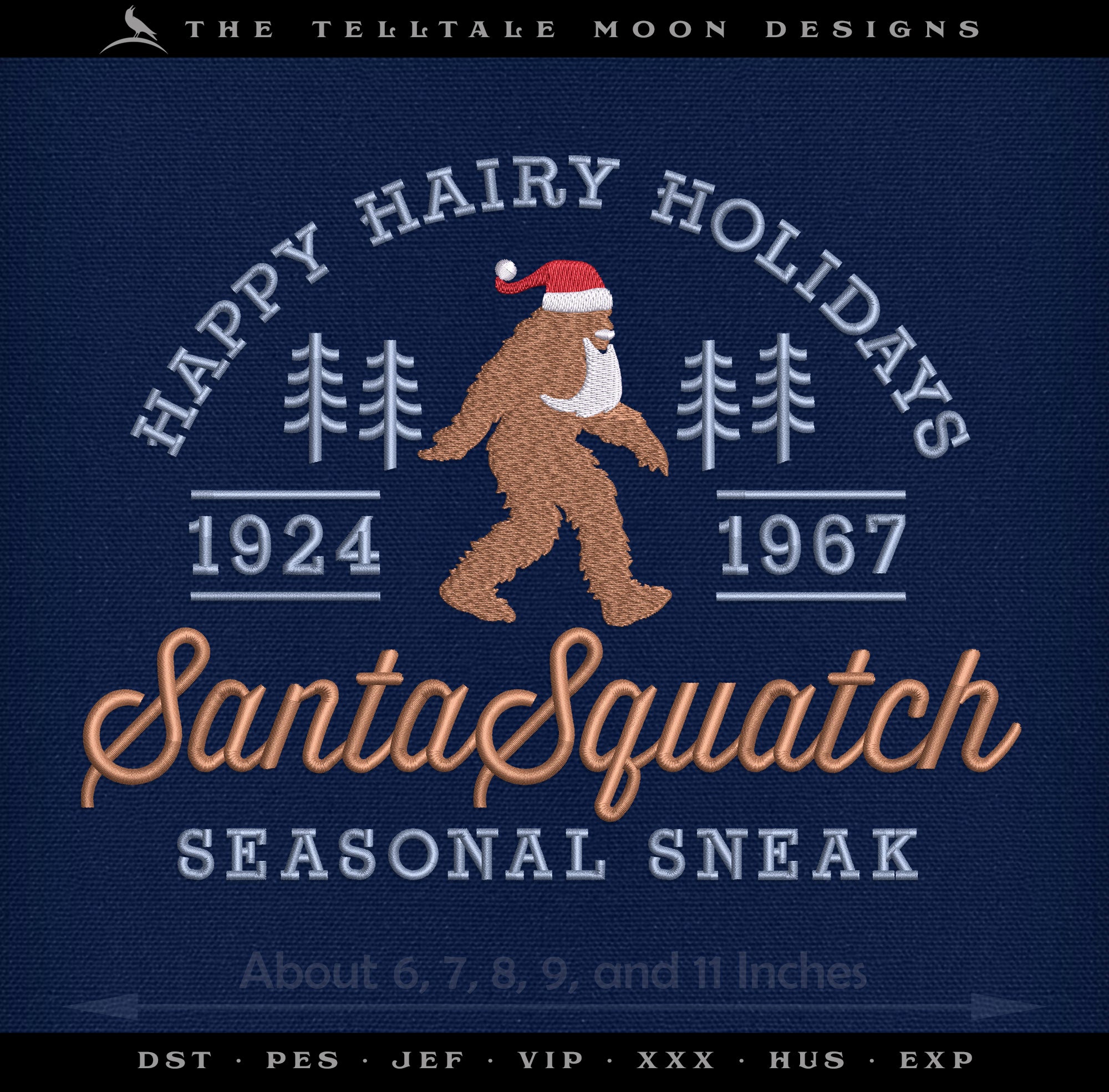 Embroidery: Bigfoot "SantaSquatch" Design - Five Sizes Between 6.5 and 11 Inches Wide