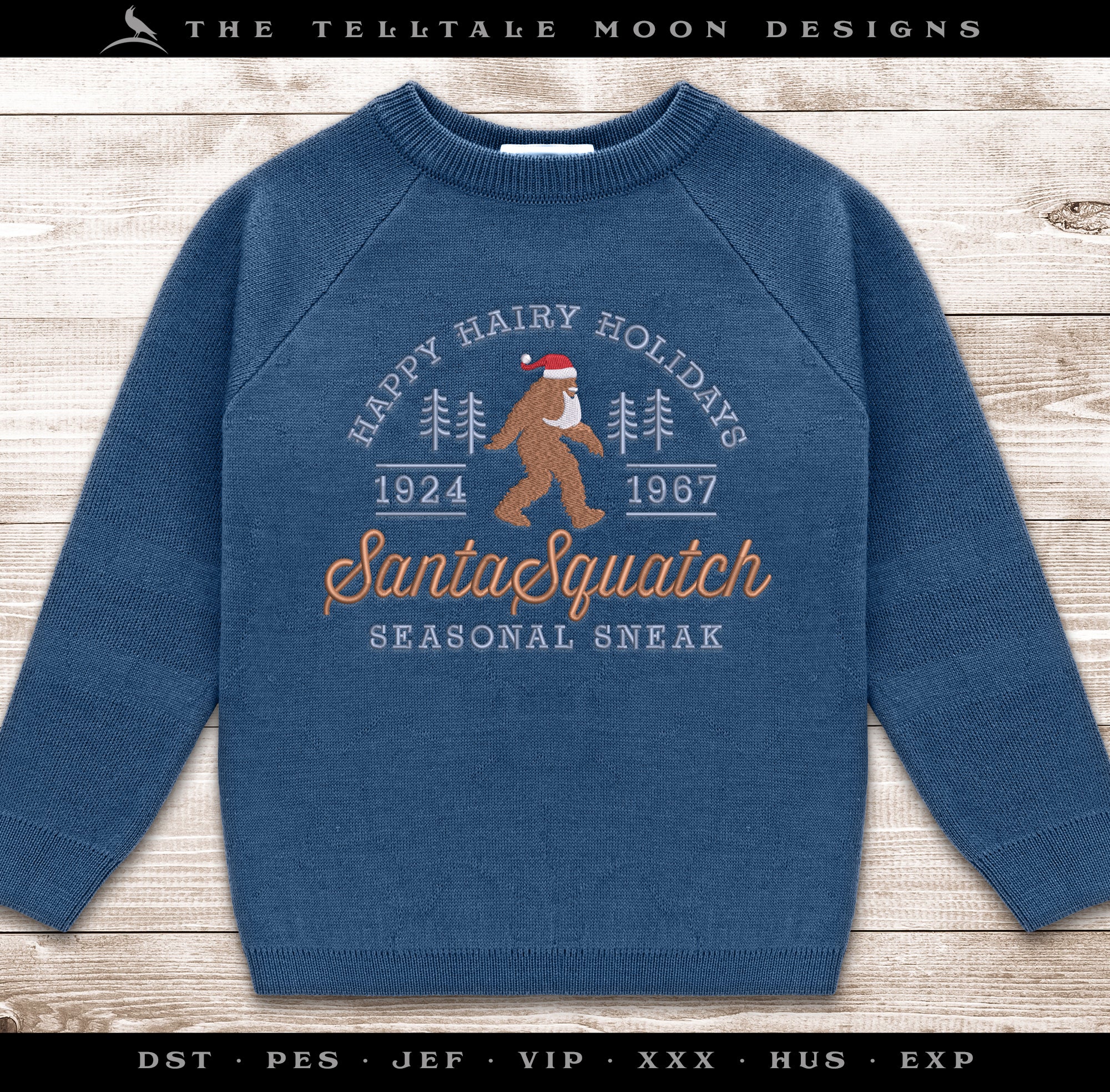 Embroidery: Bigfoot "SantaSquatch" Design - Five Sizes Between 6.5 and 11 Inches Wide