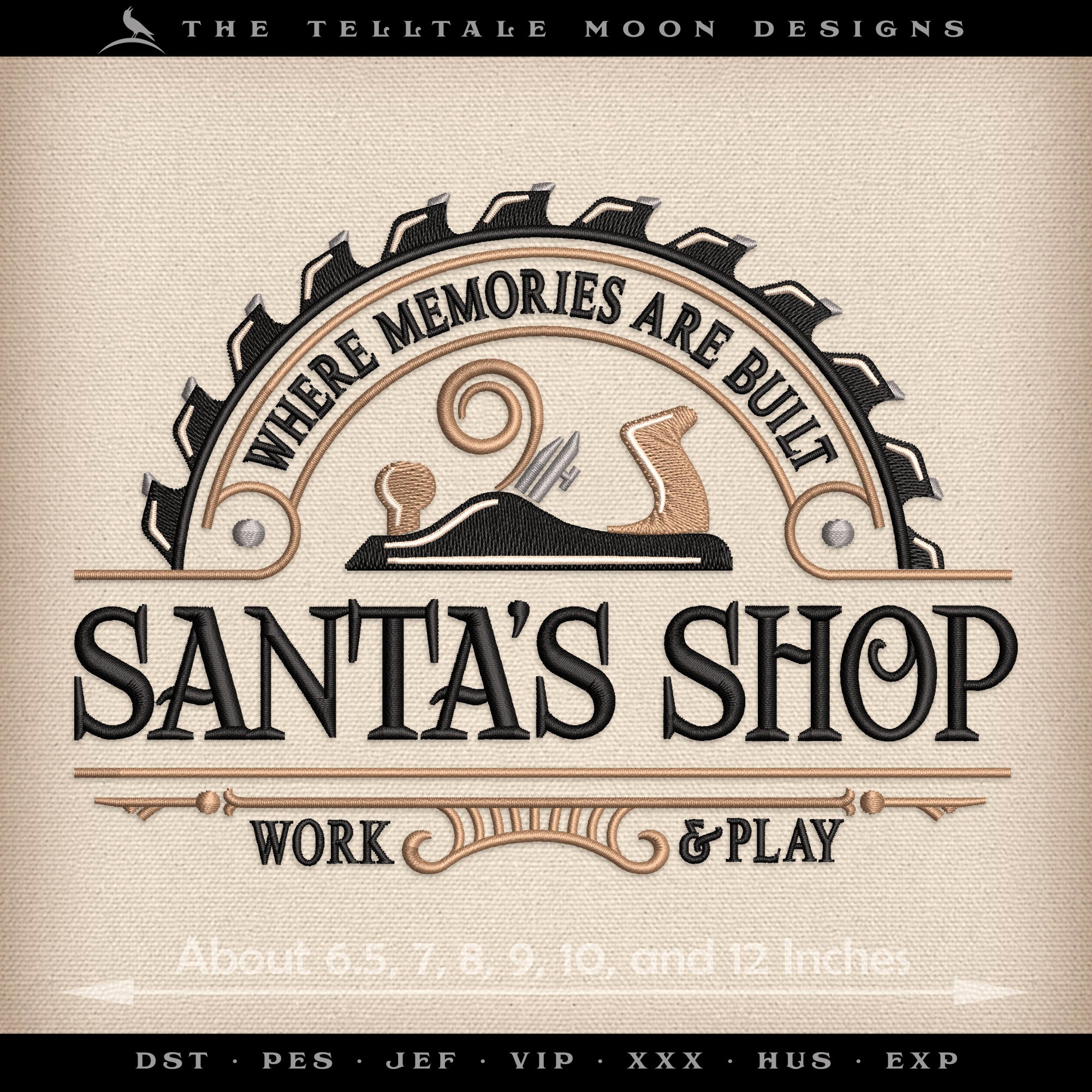 Embroidery: "Santa's Woodshop" - 4 Thread Colors - 6 Sizes