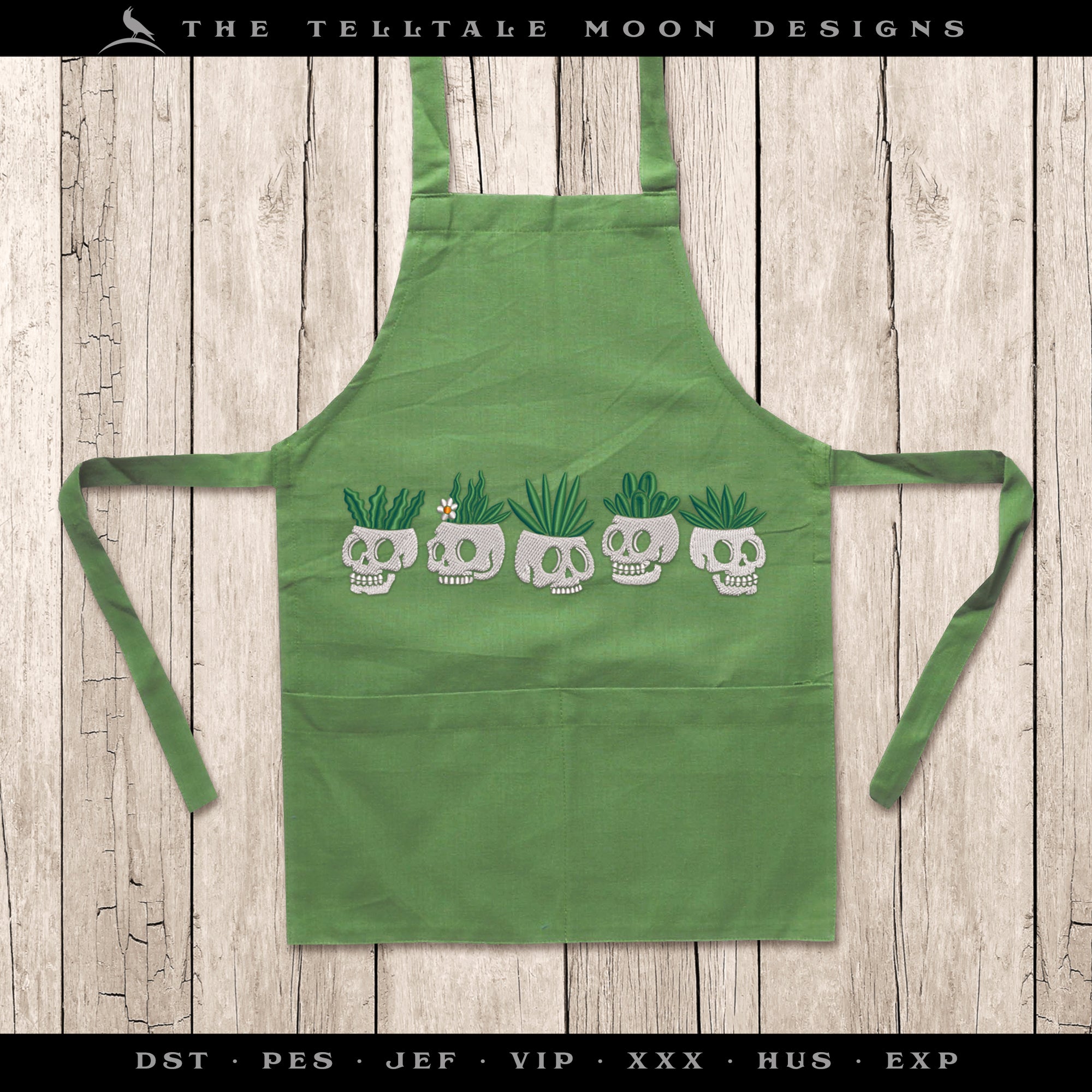 Embroidery: "Say Aloe" Skull Planter Design - 6, 7, 8, 9, 10, and 11.5 Inches Wide - Up to Three Thread Colors