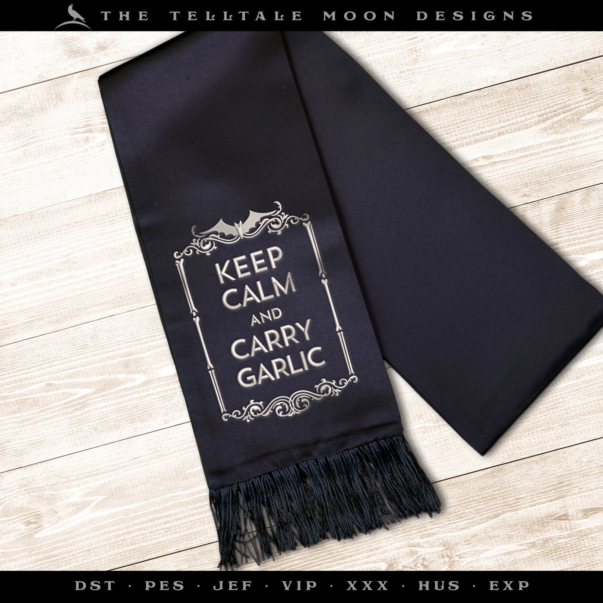 Embroidery: "Keep Calm and Carry Garlic" - Four Sizes Between 7 and 10 Inches Tall