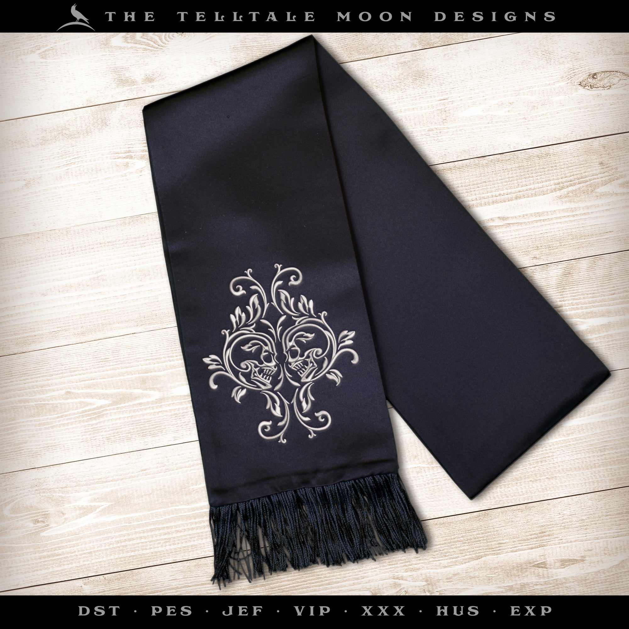 Embroidery: SET of Gothic Skull Damask Designs - Includes Double, Single, and Skull in Four Sizes