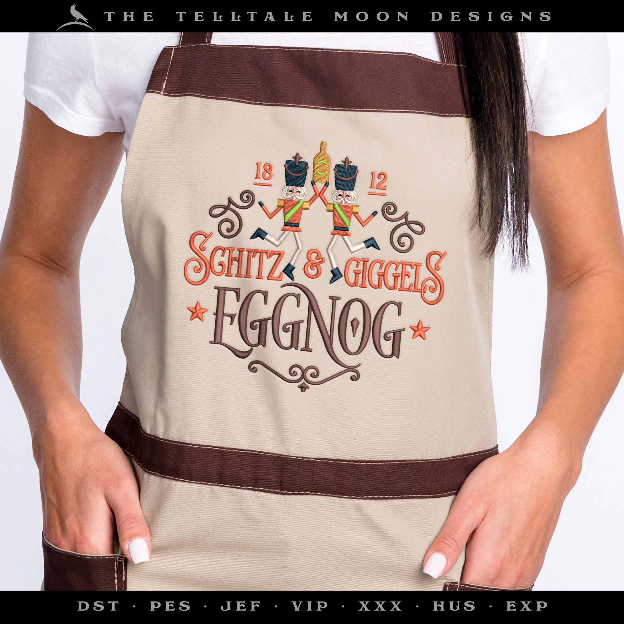 Embroidery: "Schitz and Giggels Eggnog" Joke Label Design - Six Sizes 5 to 10 Inches
