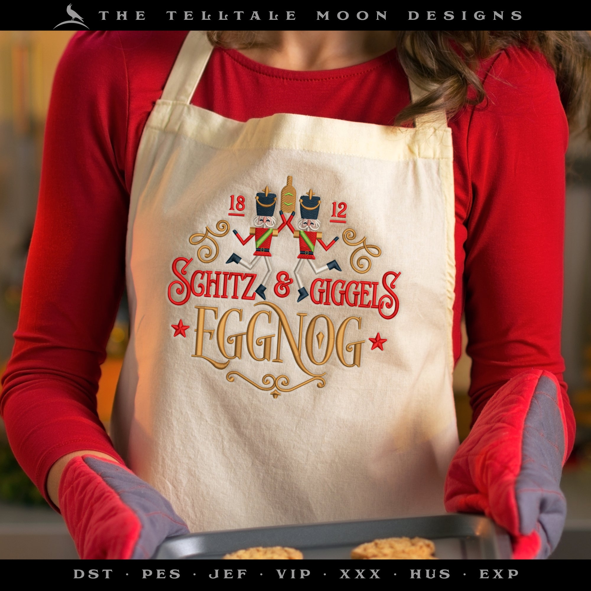 Embroidery: "Schitz and Giggels Eggnog" Joke Label Design - Six Sizes 5 to 10 Inches