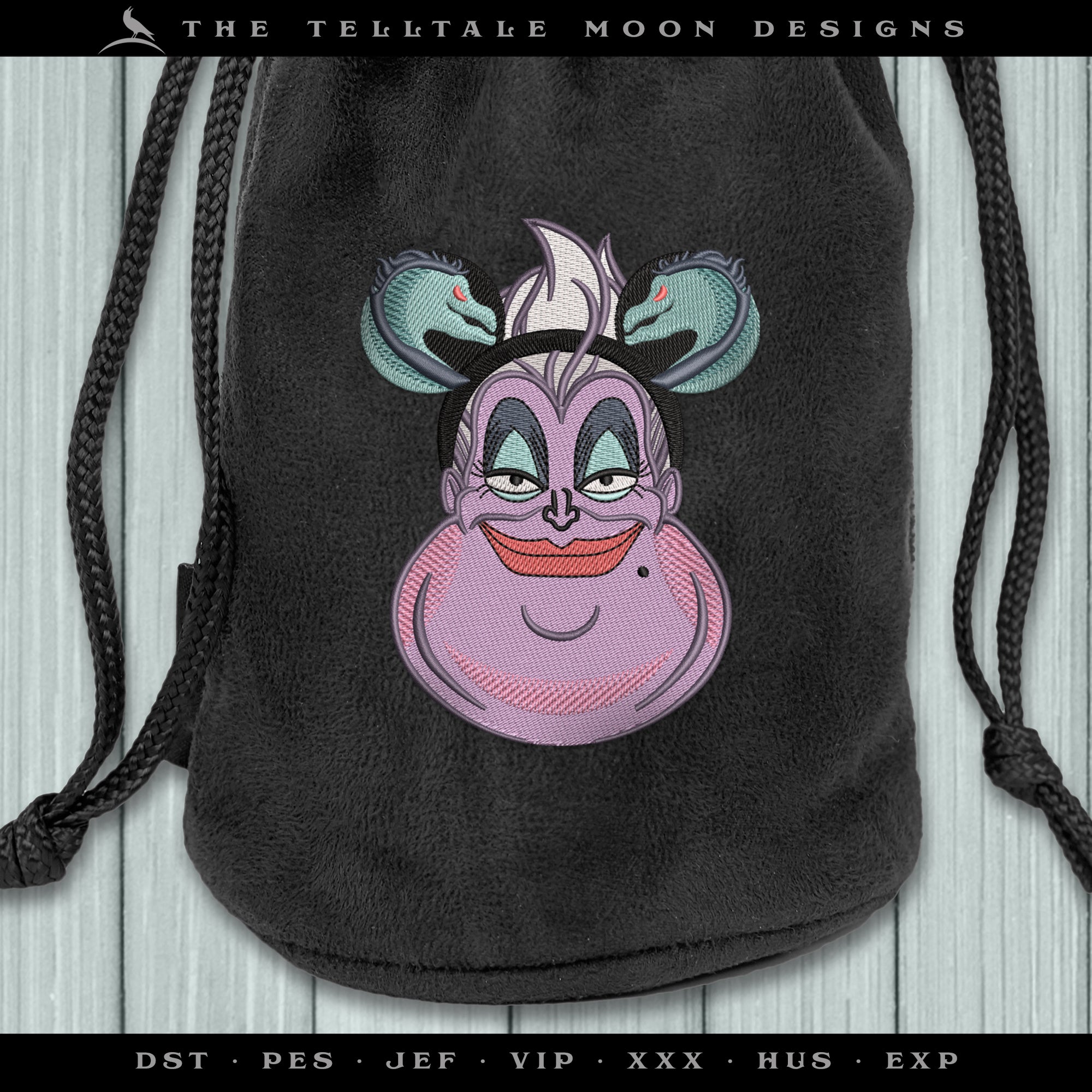 Embroidery Set: Sea Witch with Eel Ears in 4, 5, and 6 Inch Sizes