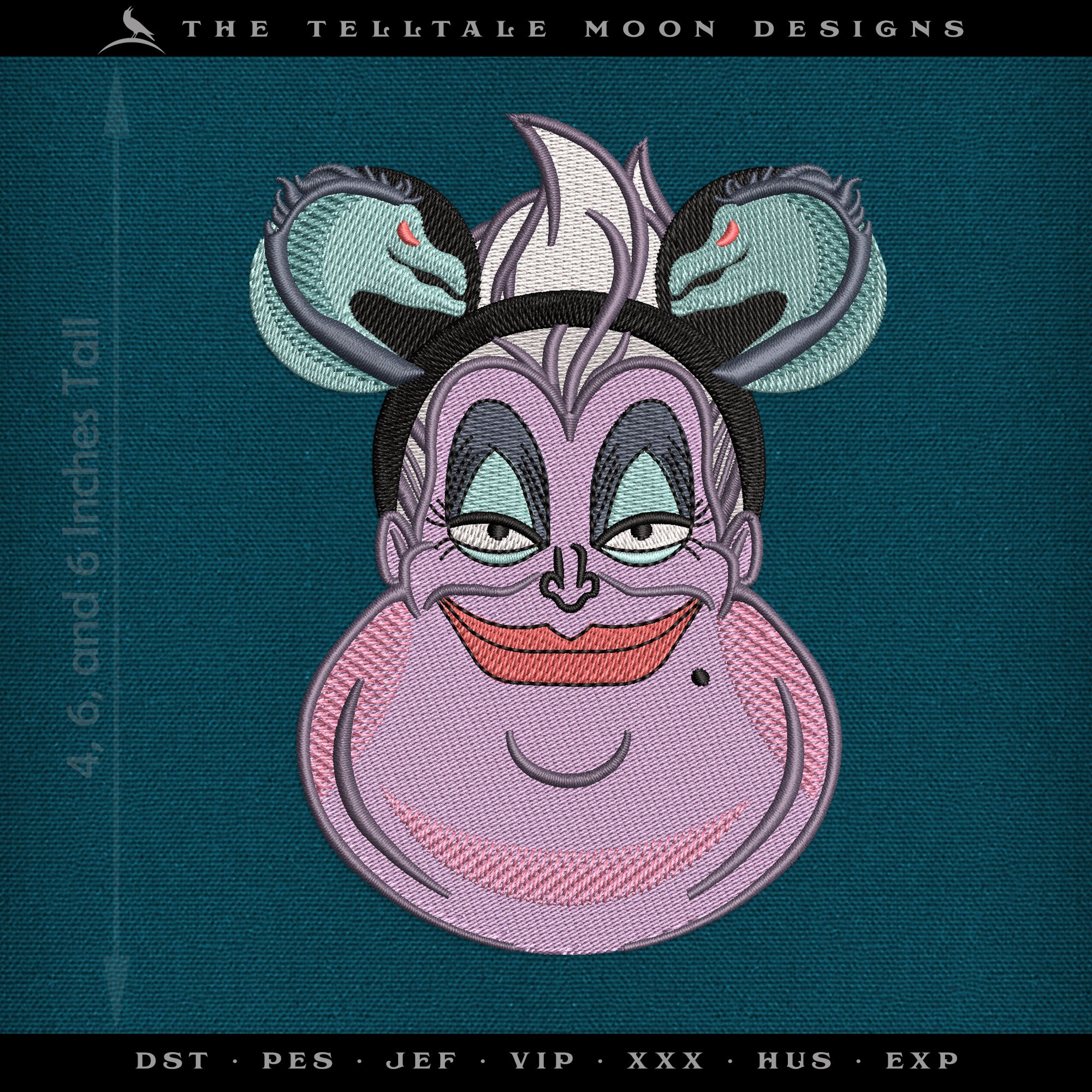 Embroidery Set: Sea Witch with Eel Ears in 4, 5, and 6 Inch Sizes