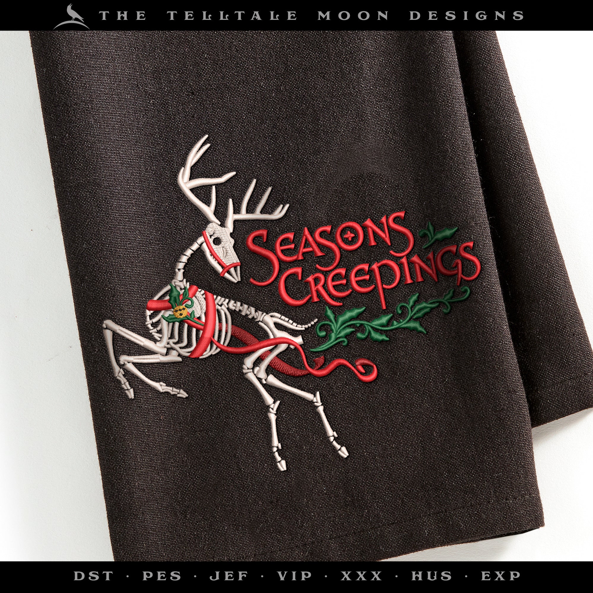 Creepmas Holiday "Seasons Creepings" Deer - Four Sizes, Six Thread Colors