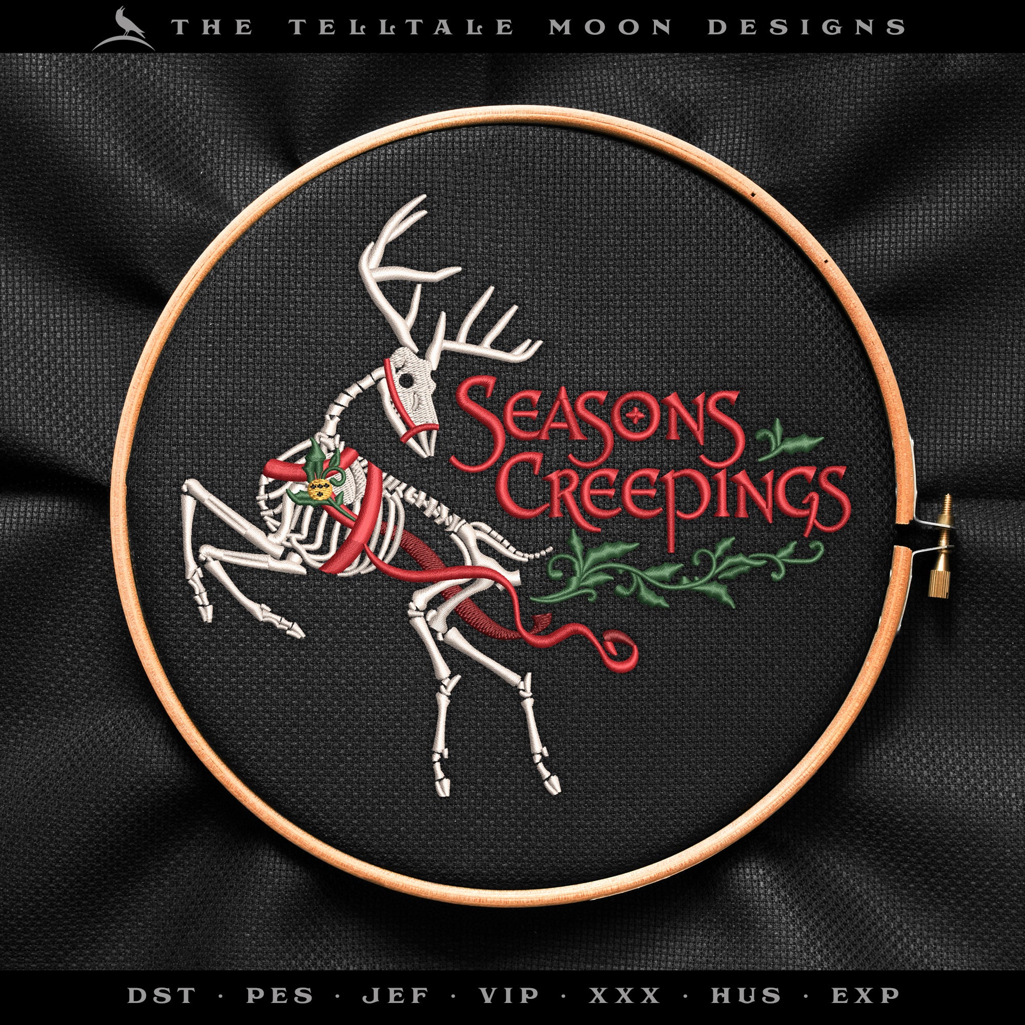 Creepmas Holiday "Seasons Creepings" Deer - Four Sizes, Six Thread Colors