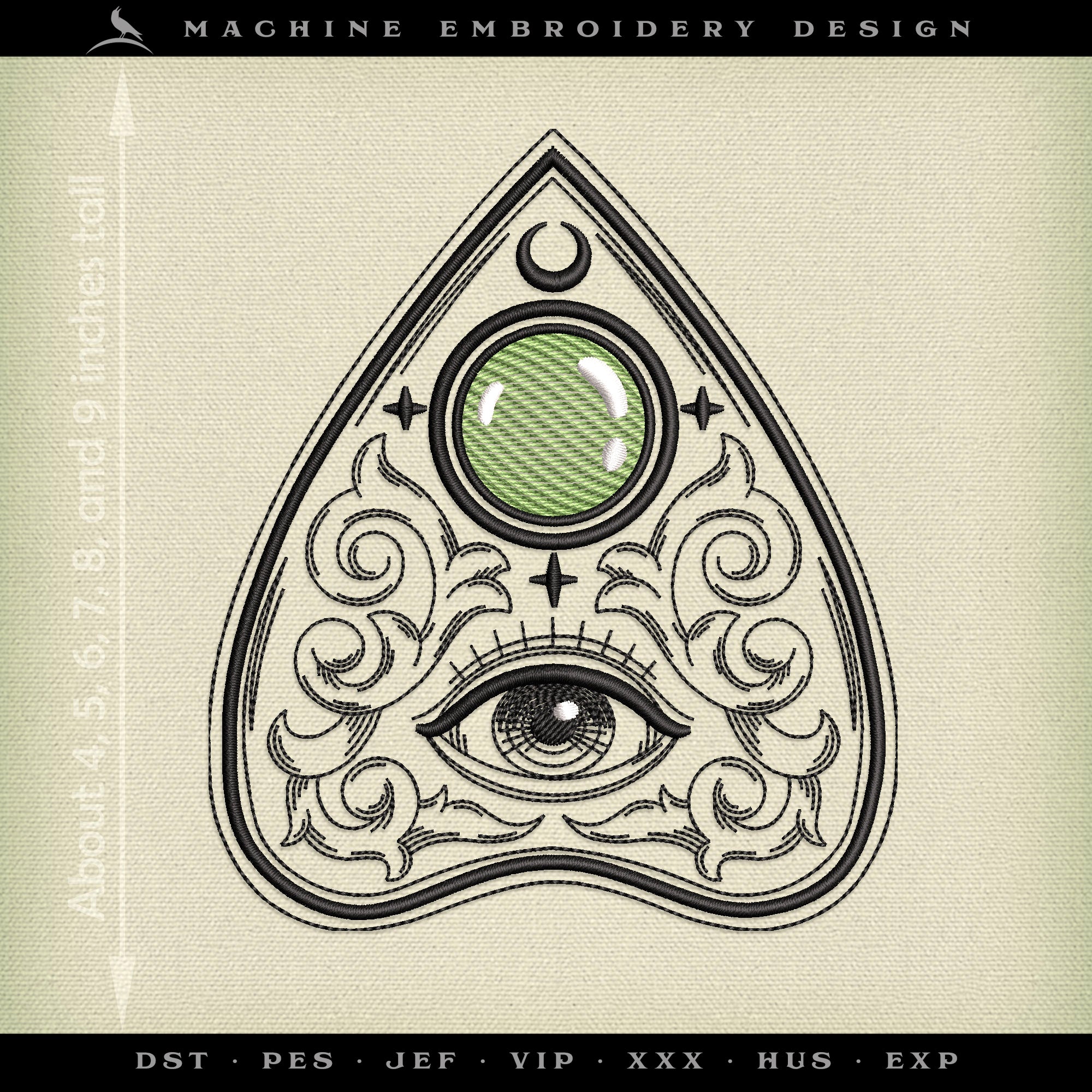 Embroidery: Seeing-eye Ouija Planchette - Six Sizes 4 to 9 Inches Tall