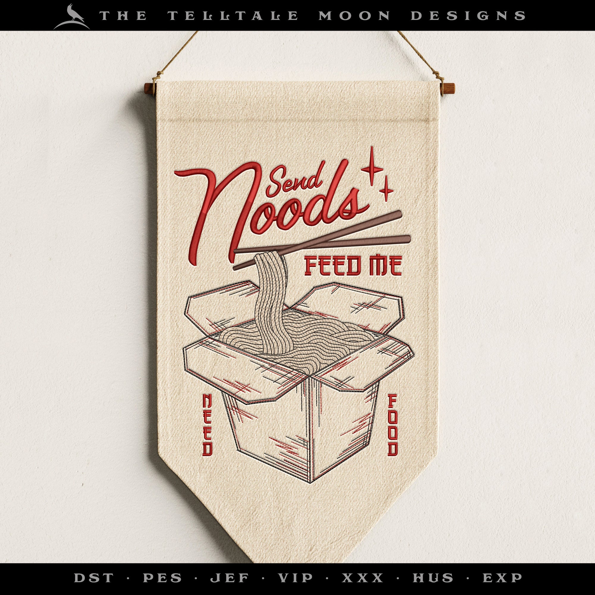 Embroidery Files: "Send Noods" Humor - Seven Sizes 6 to 11 Inches