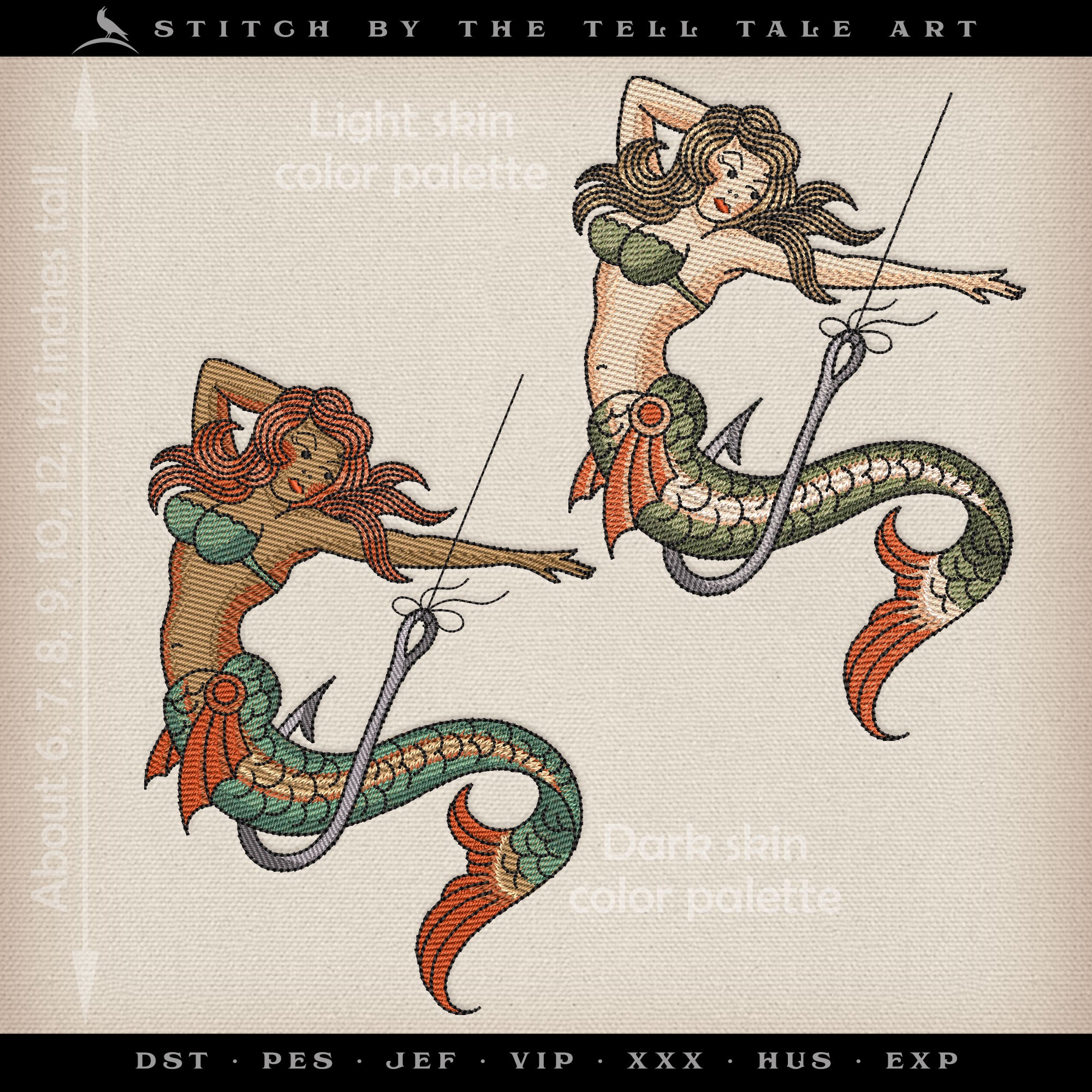 Vintage Tattoo Mermaid Pinup – Seven Sizes 5.5 to 13.5 Inches - Two Color Palettes