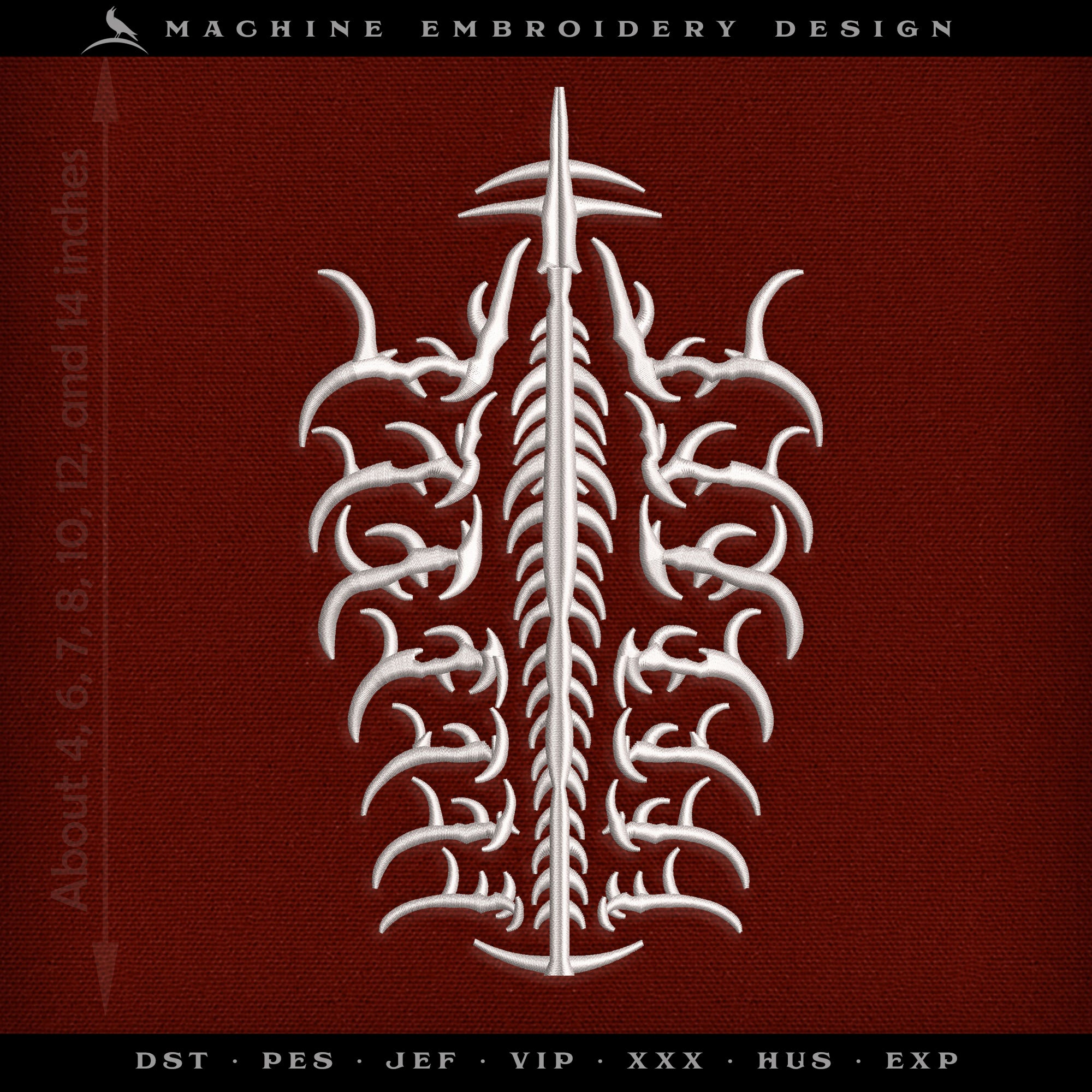 Sharp Backbone Spine – Seven Sizes 4 to 14 Inches – Gothic Tattoo Style