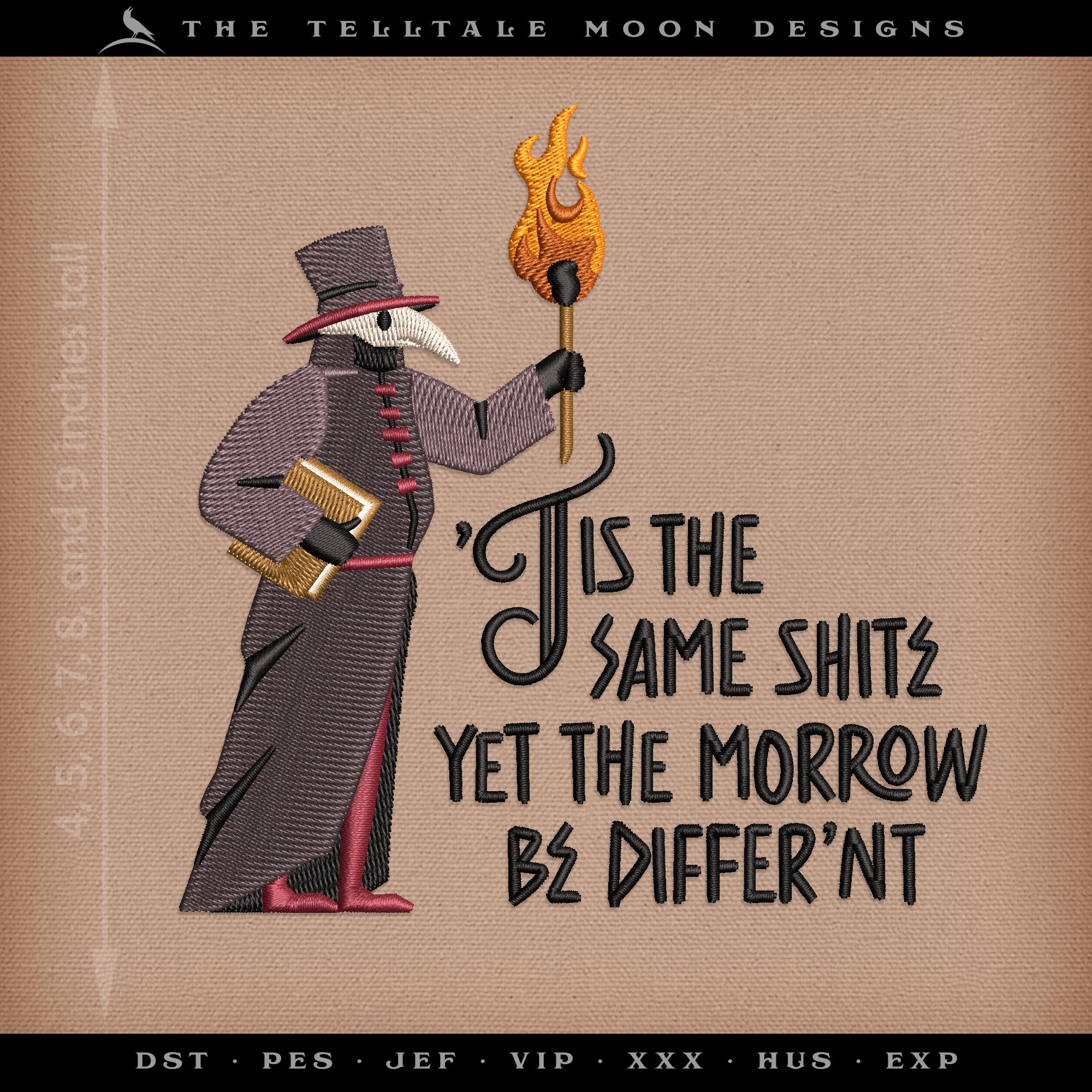 Embroidery: Medieval Humor "Shite Be Differ'nt" - Six Sizes About 4 to 9 Inches Wide