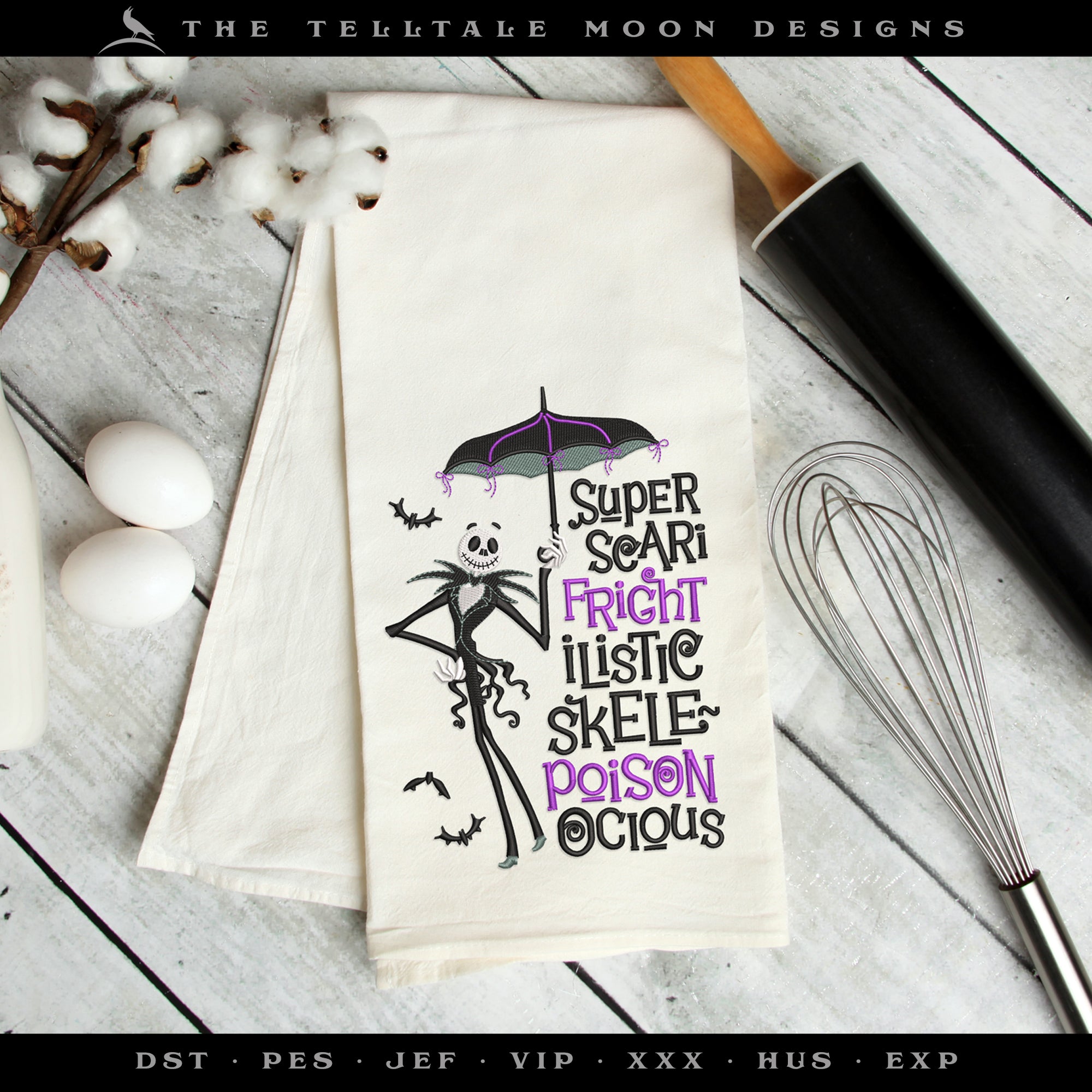 Embroidery: "Skelly Poppins" in Four Sizes Between 7 and 10 Inches Tall