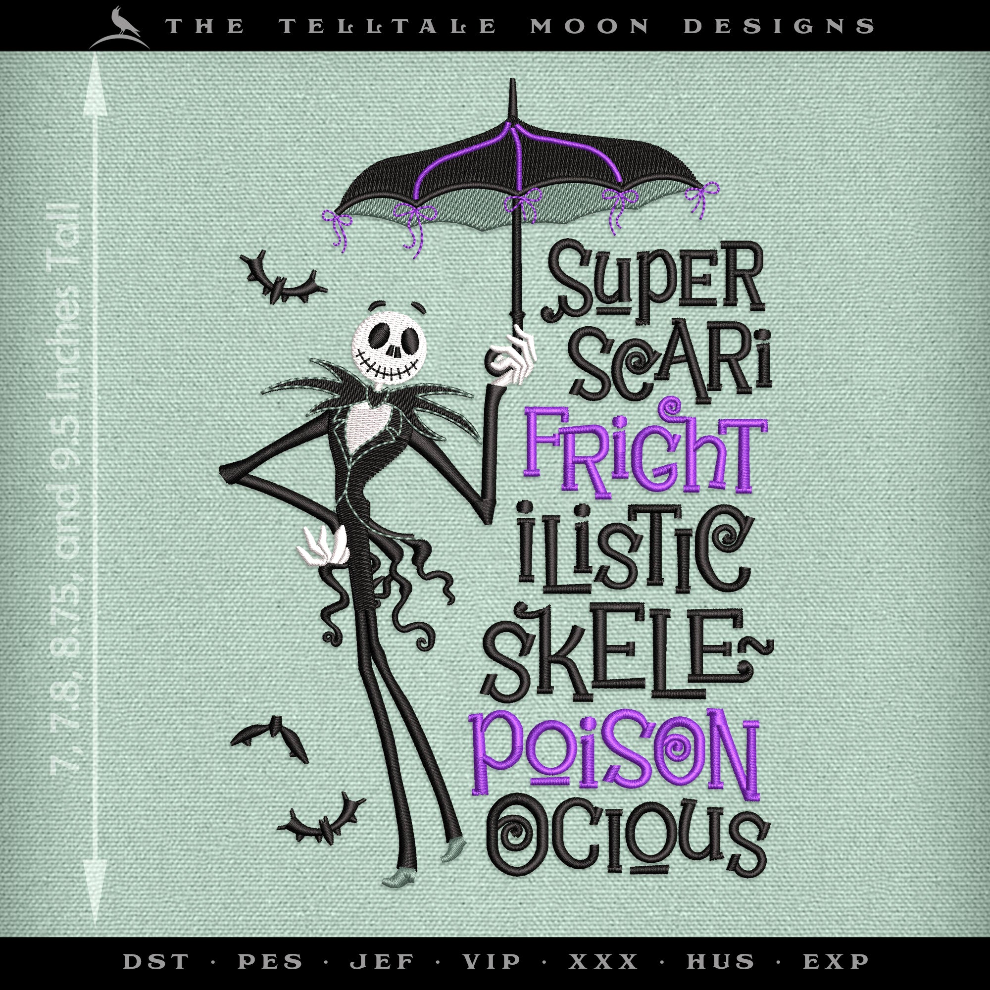 Embroidery: "Skelly Poppins" in Four Sizes Between 7 and 10 Inches Tall