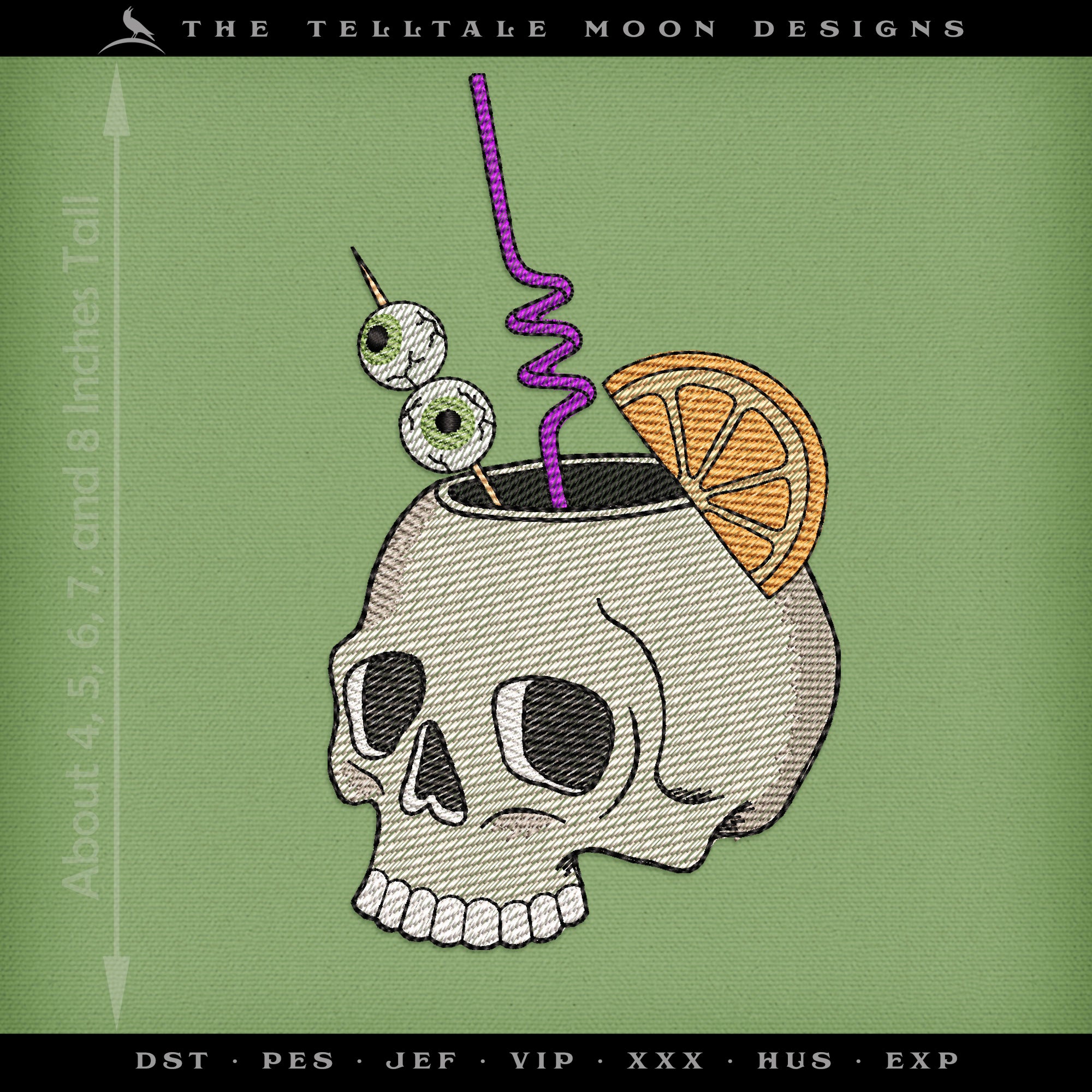 Embroidery: Sketchy Skull Mug - Five Sizes 4 to 8 Inches Tall - Eight Thread Colors