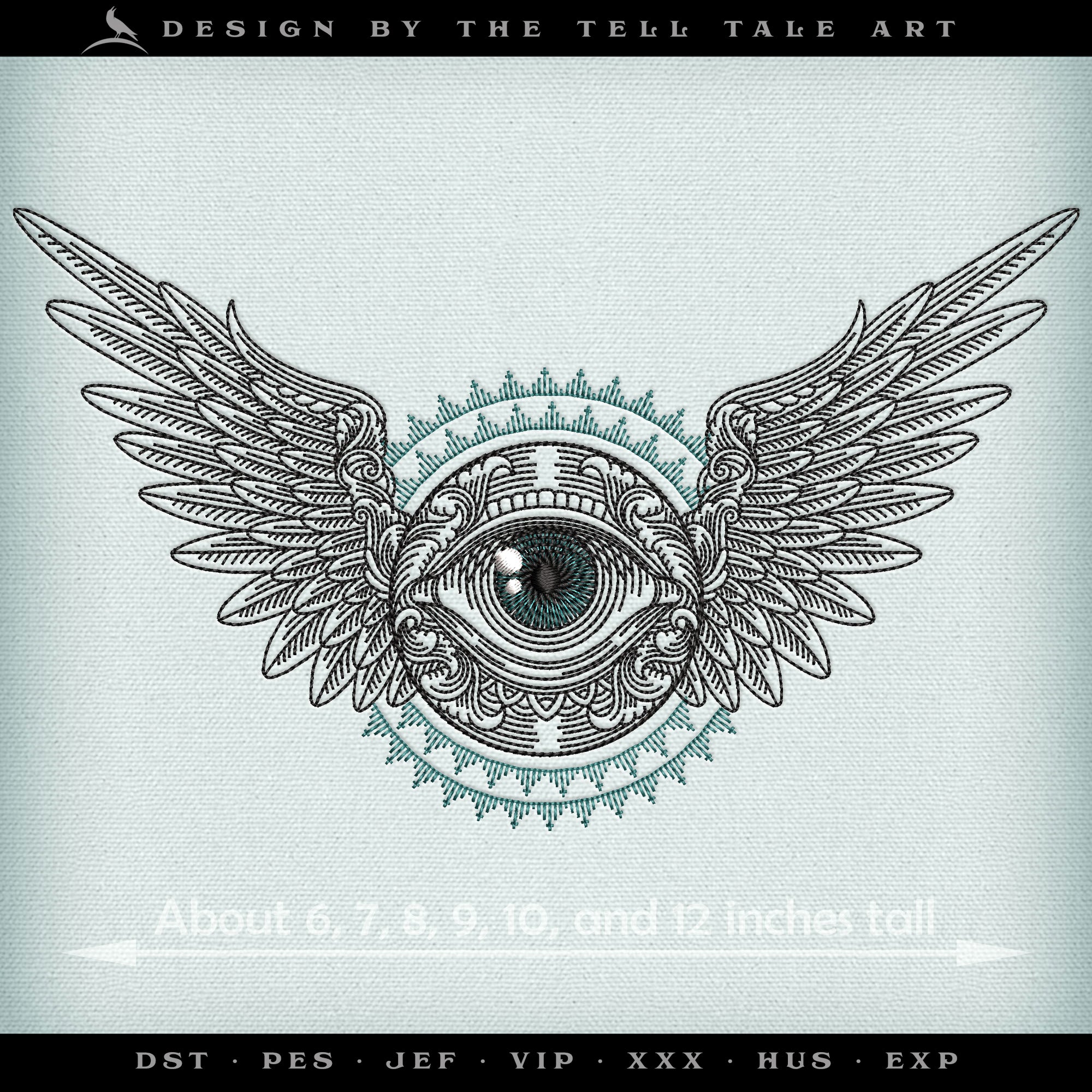 Solo Seraph – Winged Eye Engraving – Six Sizes 6 to 12 Inches – Run-Stitch