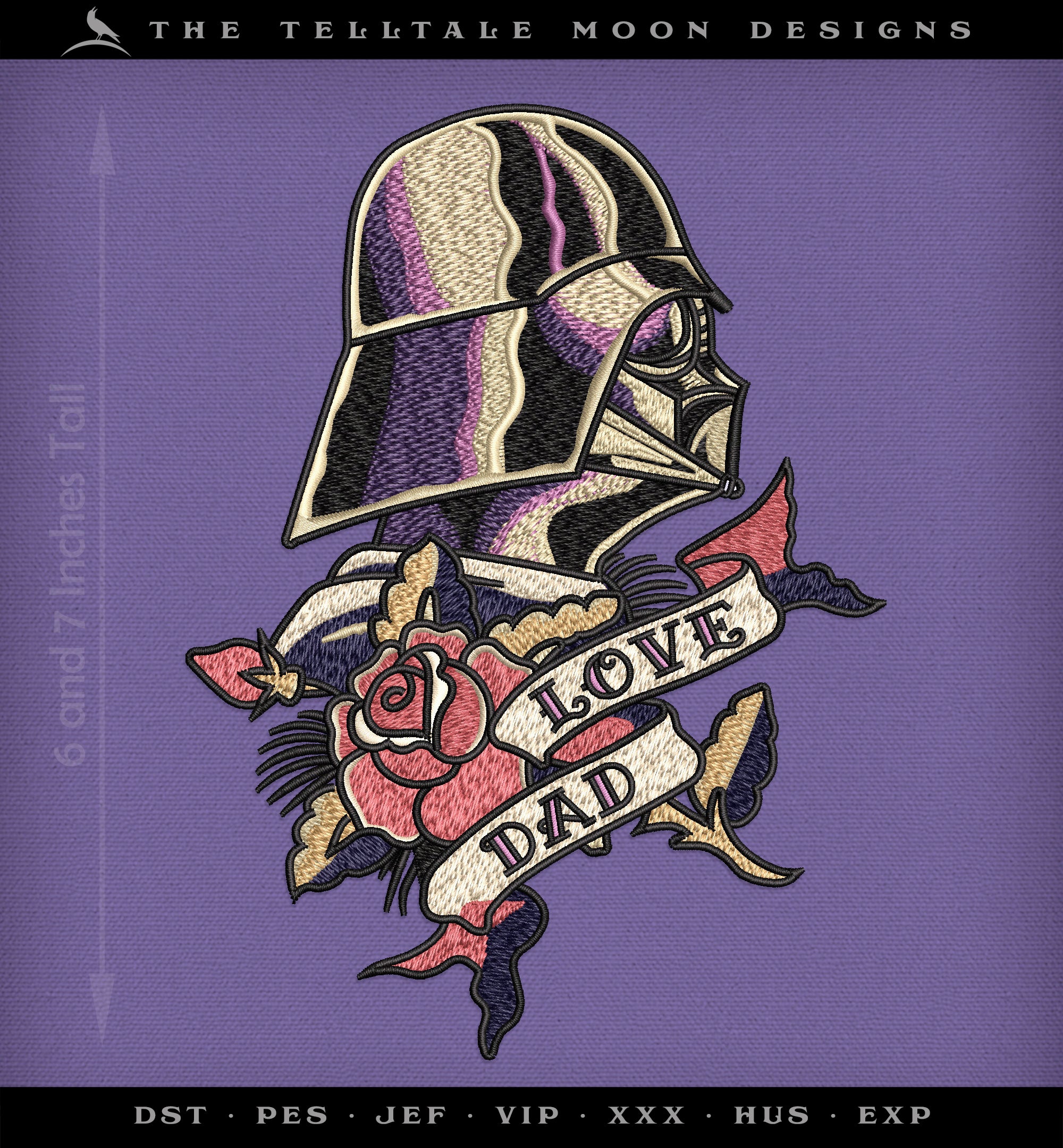 Embroidery: Funny "Darth Dad" Sailor Tattoo - 6 and 7 Inch Versions - Nine Thread Colors