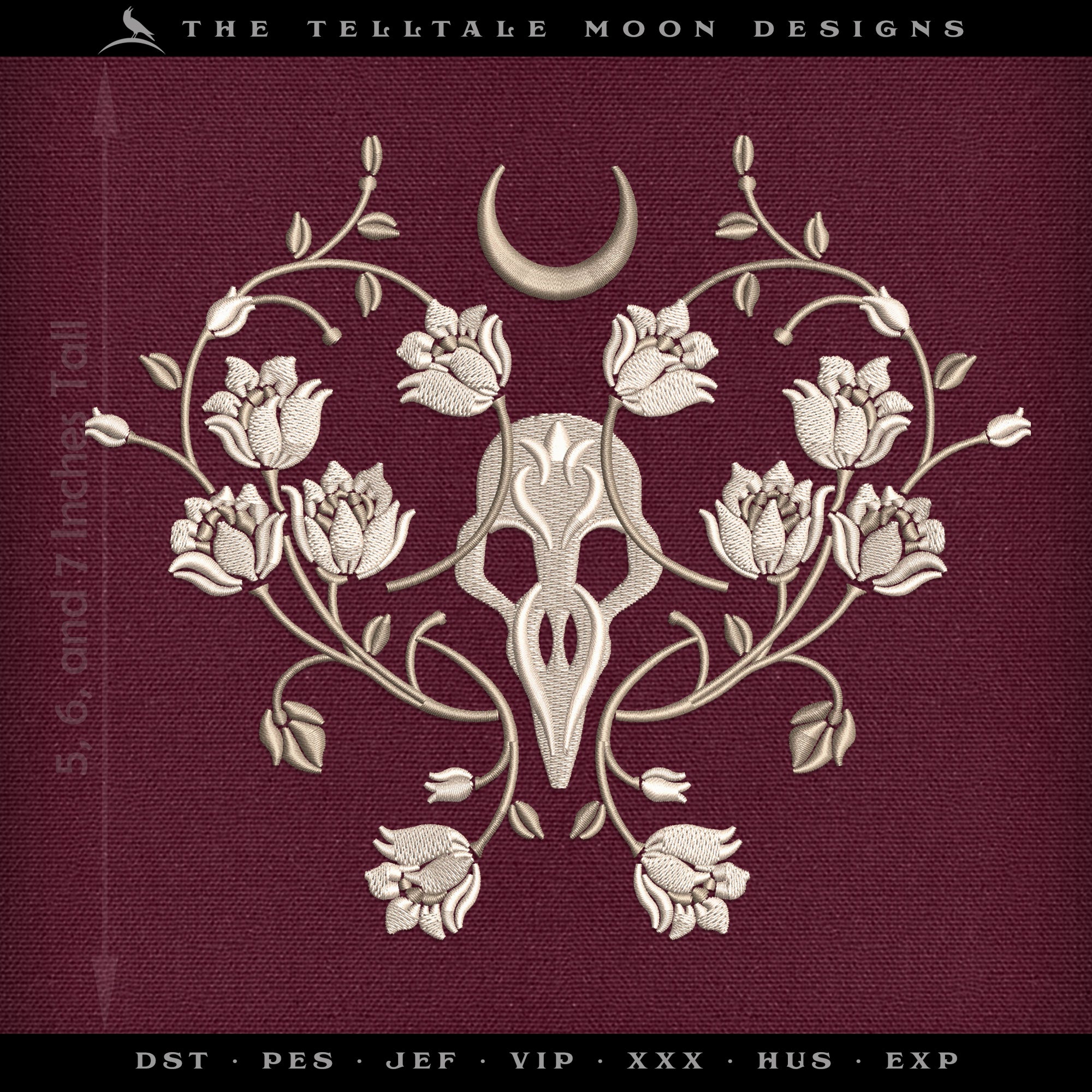 Embroidery SET of FOUR: Gothic-style Forest Spirit Bird - Three Sizes Between 5 and 7 Inches