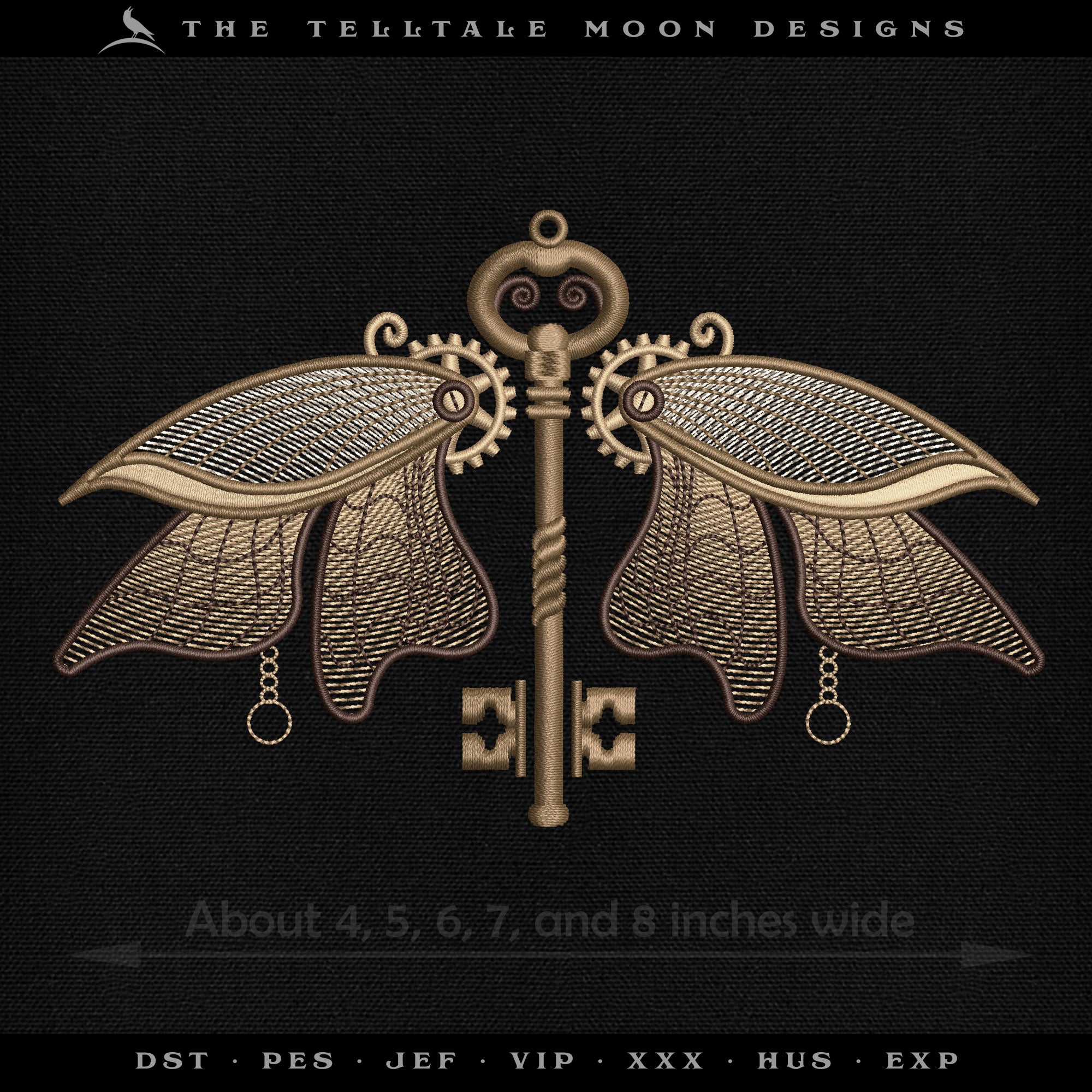Embroidery: Steampunk Moth - 4, 5, 6, 7, and 8 Inch Versions