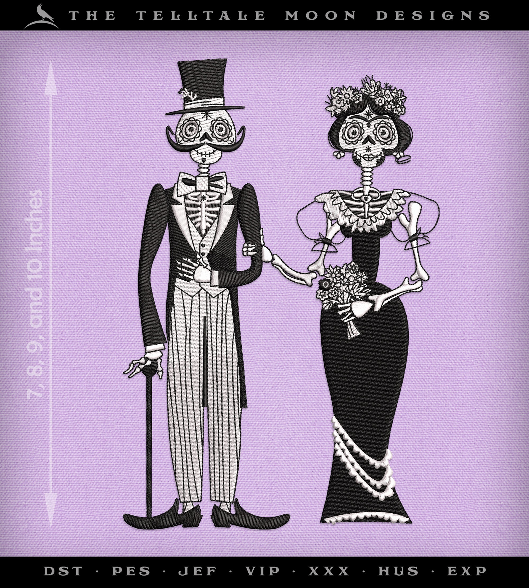 Embroidery: Gothic Sugarskull Day of the Dead Couple (7, 8, 9, 10 Inches, Two Thread Colors)