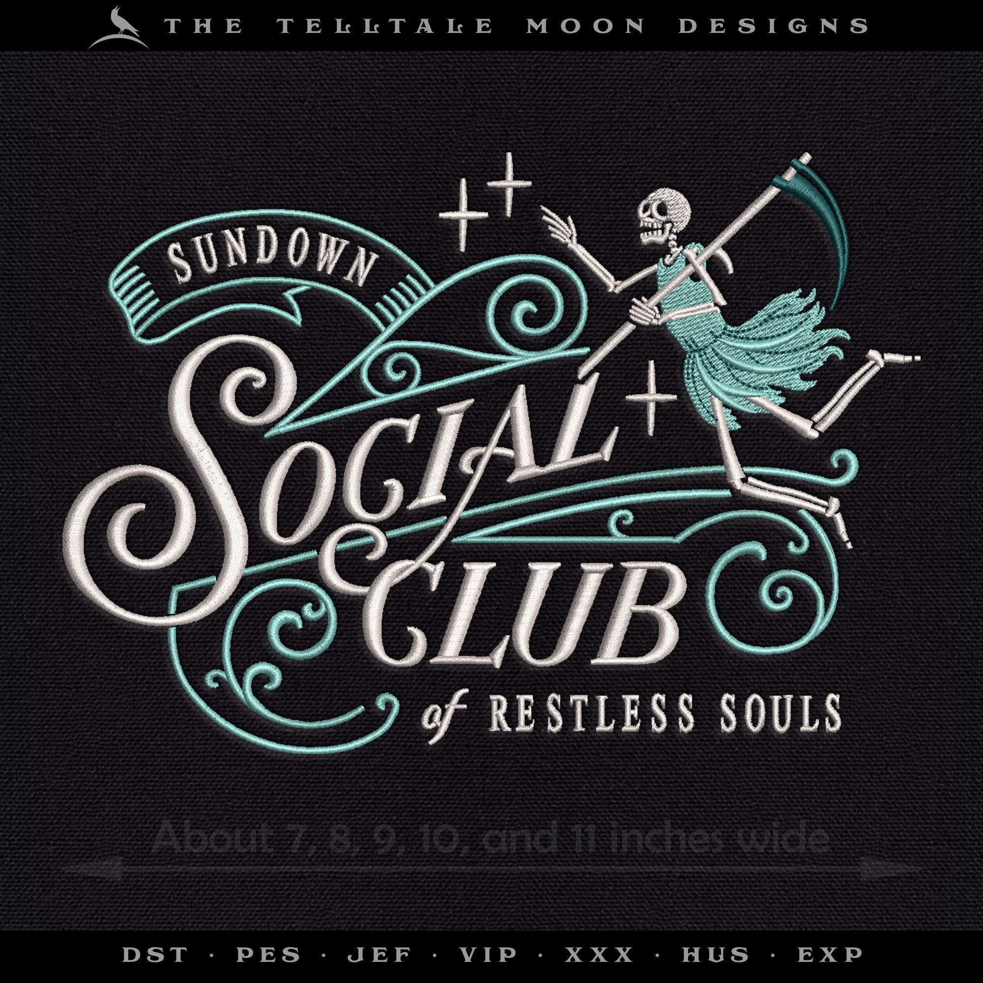 Embroidery: Lowbrow "Sundown Social Club of Restless Souls" - Five Sizes from 7 to 11 Inches