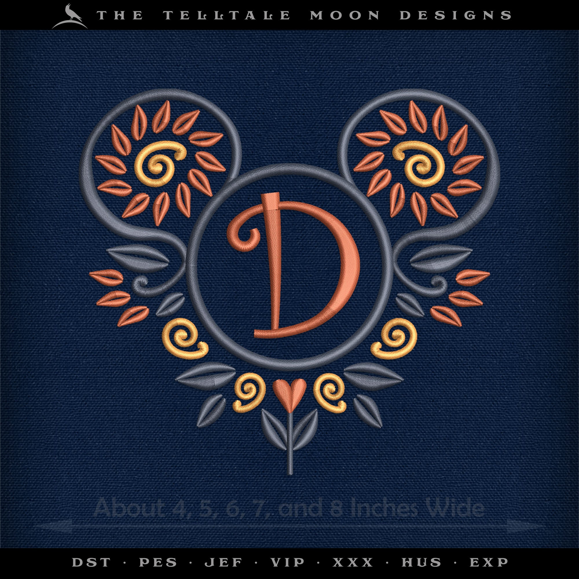 Embroidery Set: Swirly Petal Mouse Ears - About 4, 5, 6, 7, and 8 Inch Sizes