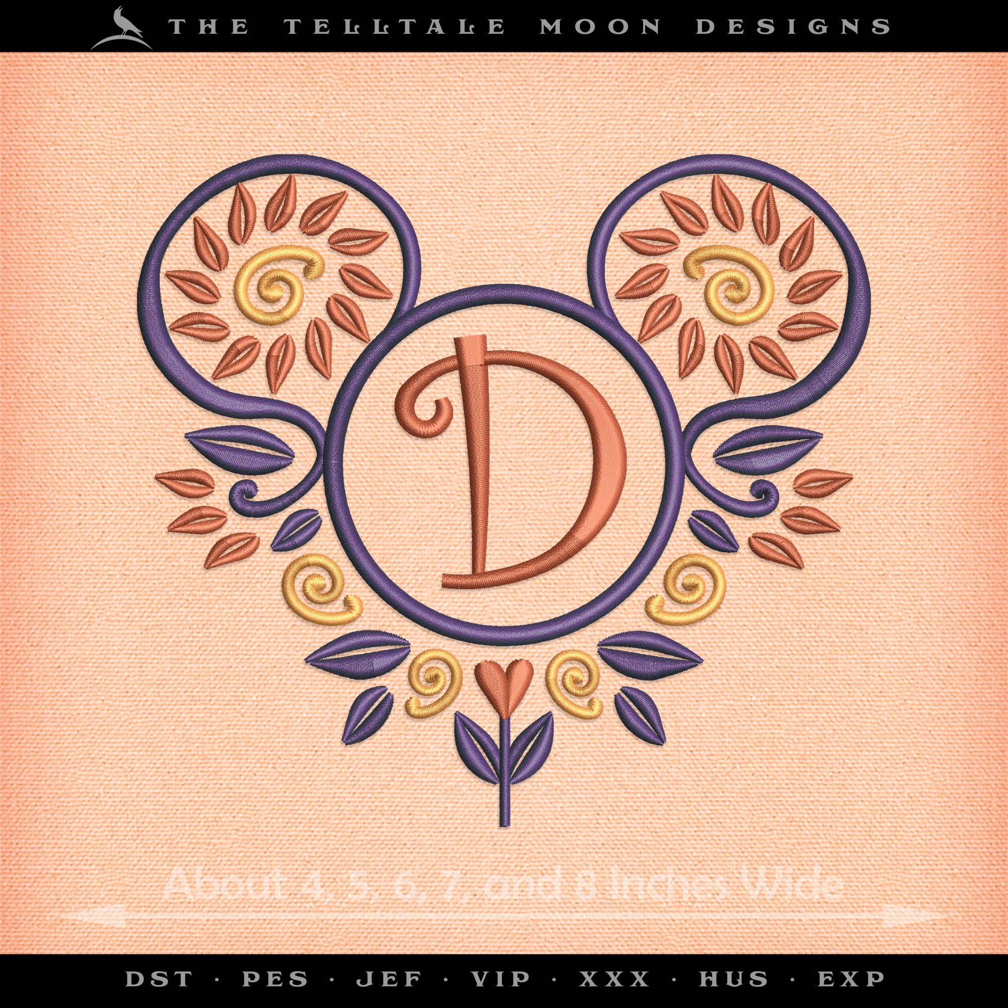 Embroidery Set: Swirly Petal Mouse Ears - About 4, 5, 6, 7, and 8 Inch Sizes