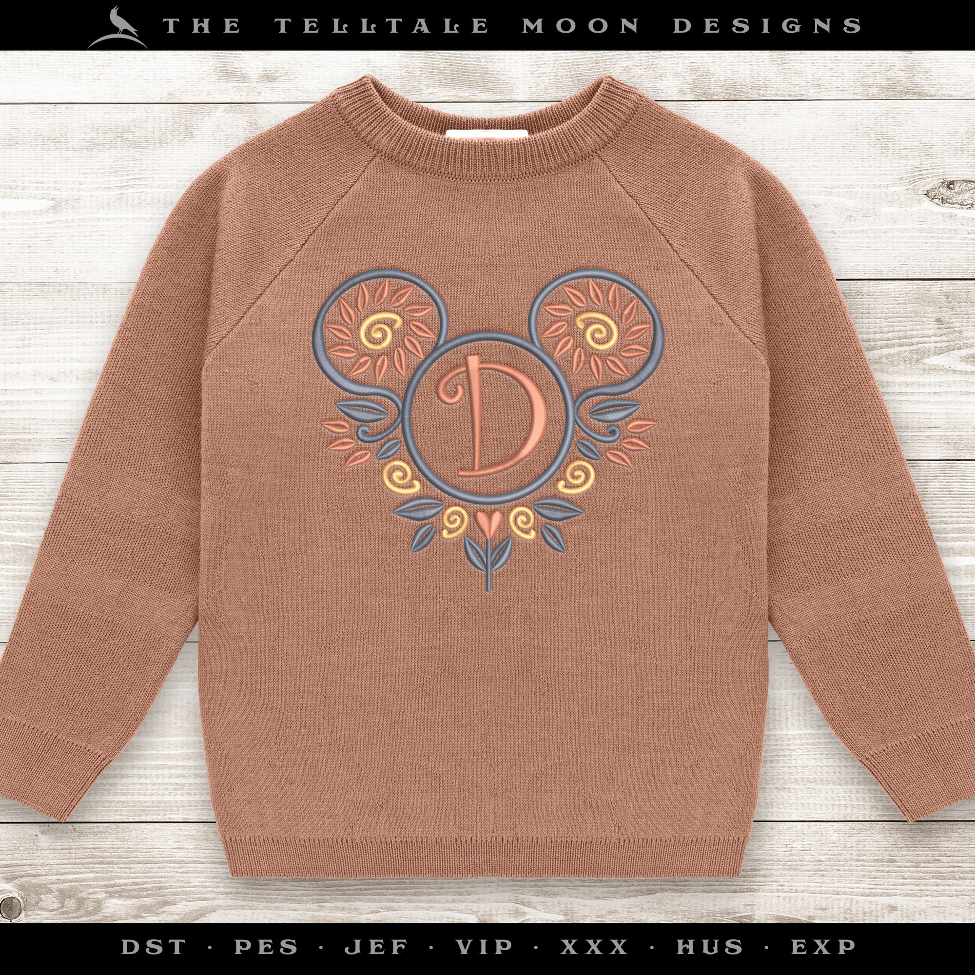 Embroidery Set: Swirly Petal Mouse Ears - About 4, 5, 6, 7, and 8 Inch Sizes