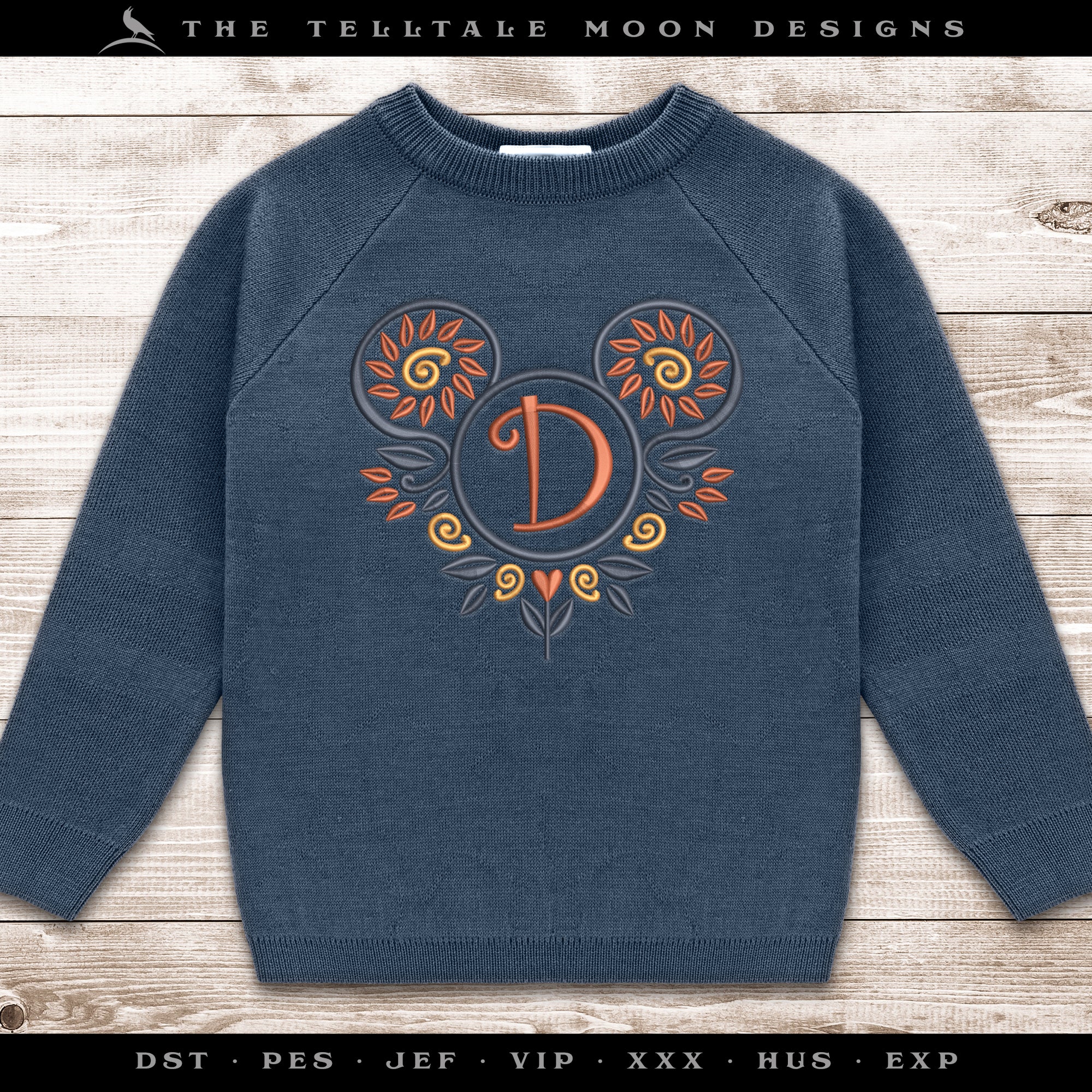 Embroidery Set: Swirly Petal Mouse Ears - About 4, 5, 6, 7, and 8 Inch Sizes