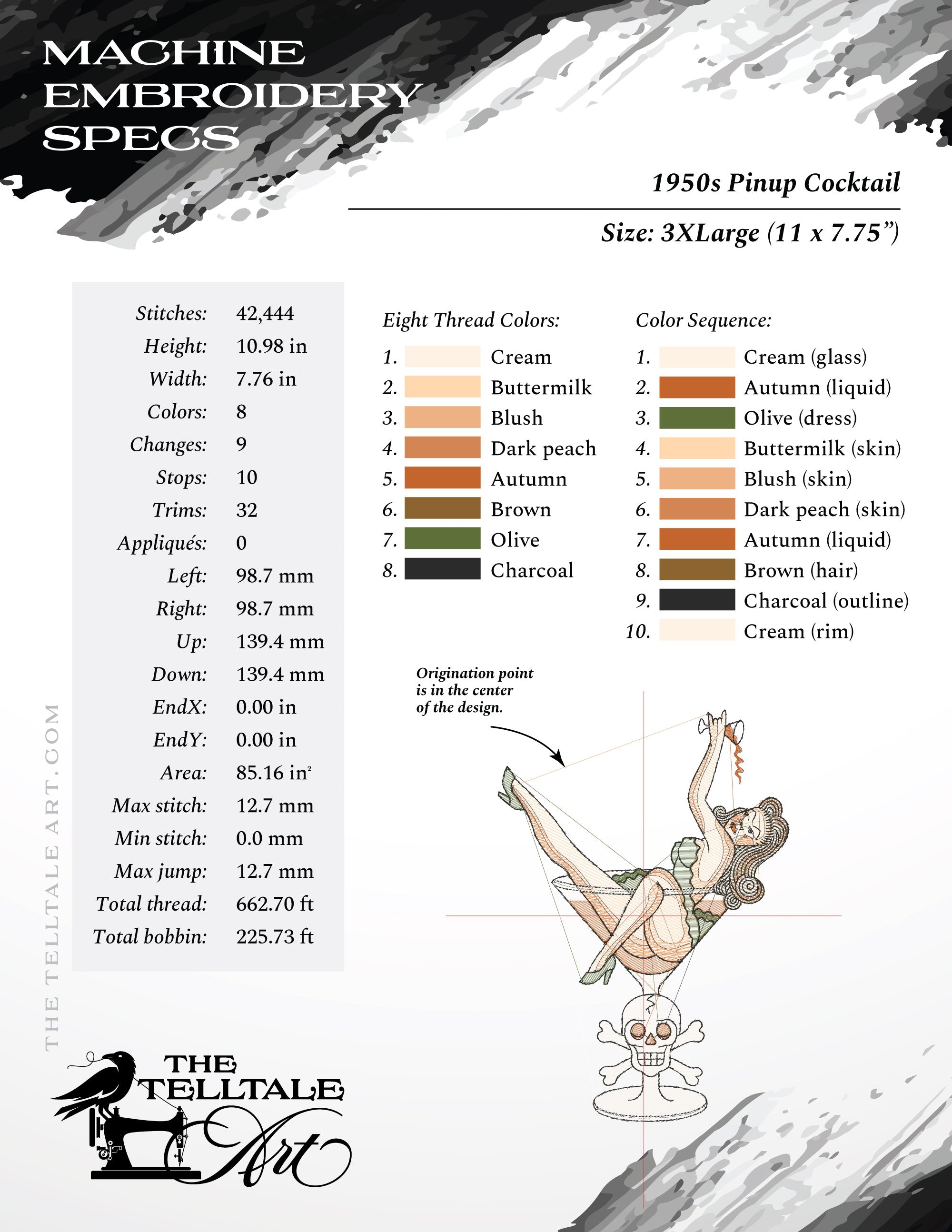 Vintage Tattoo Pinup in Skull Martini – Six Sizes 6 to 12 Inches – American Traditional Style