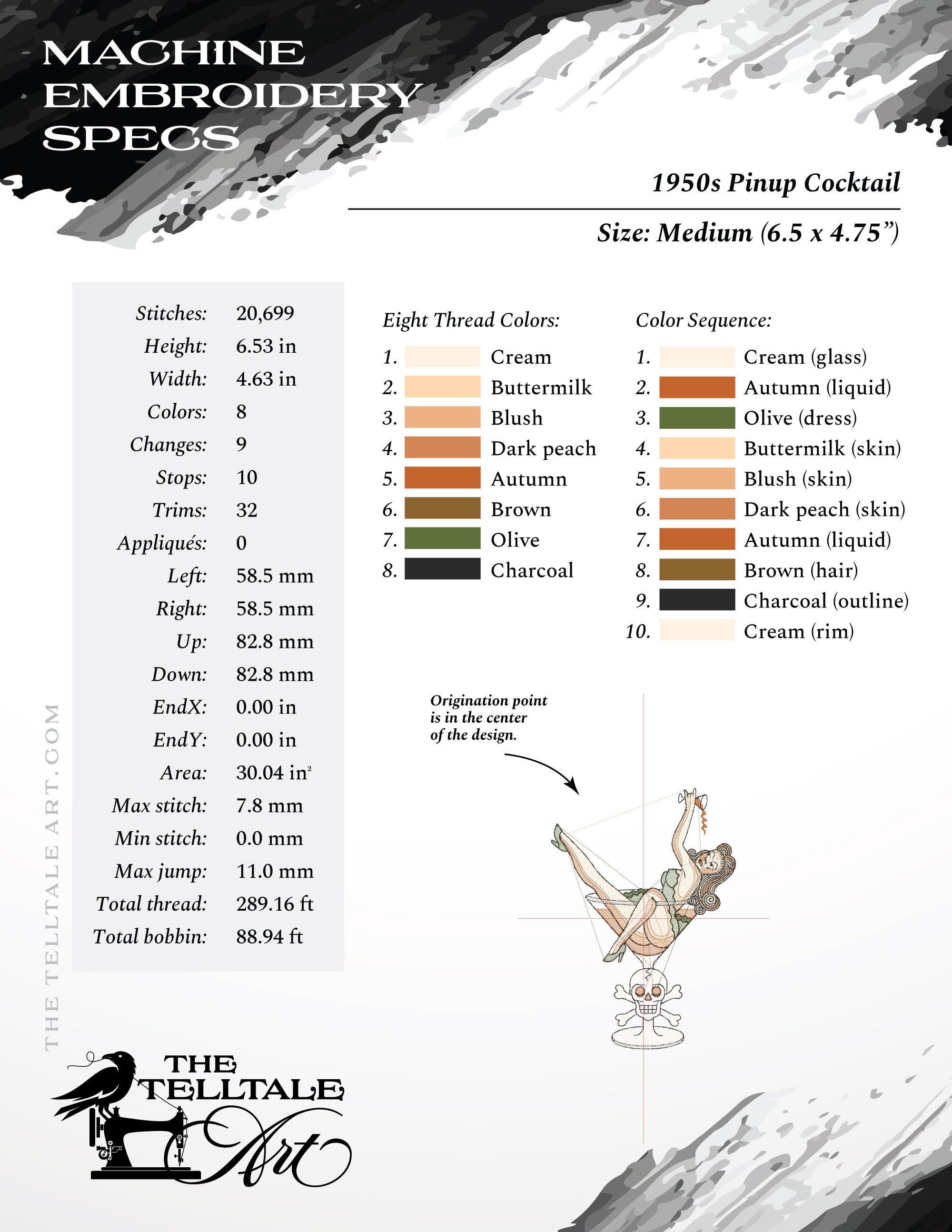 Vintage Tattoo Pinup in Skull Martini – Six Sizes 6 to 12 Inches – American Traditional Style