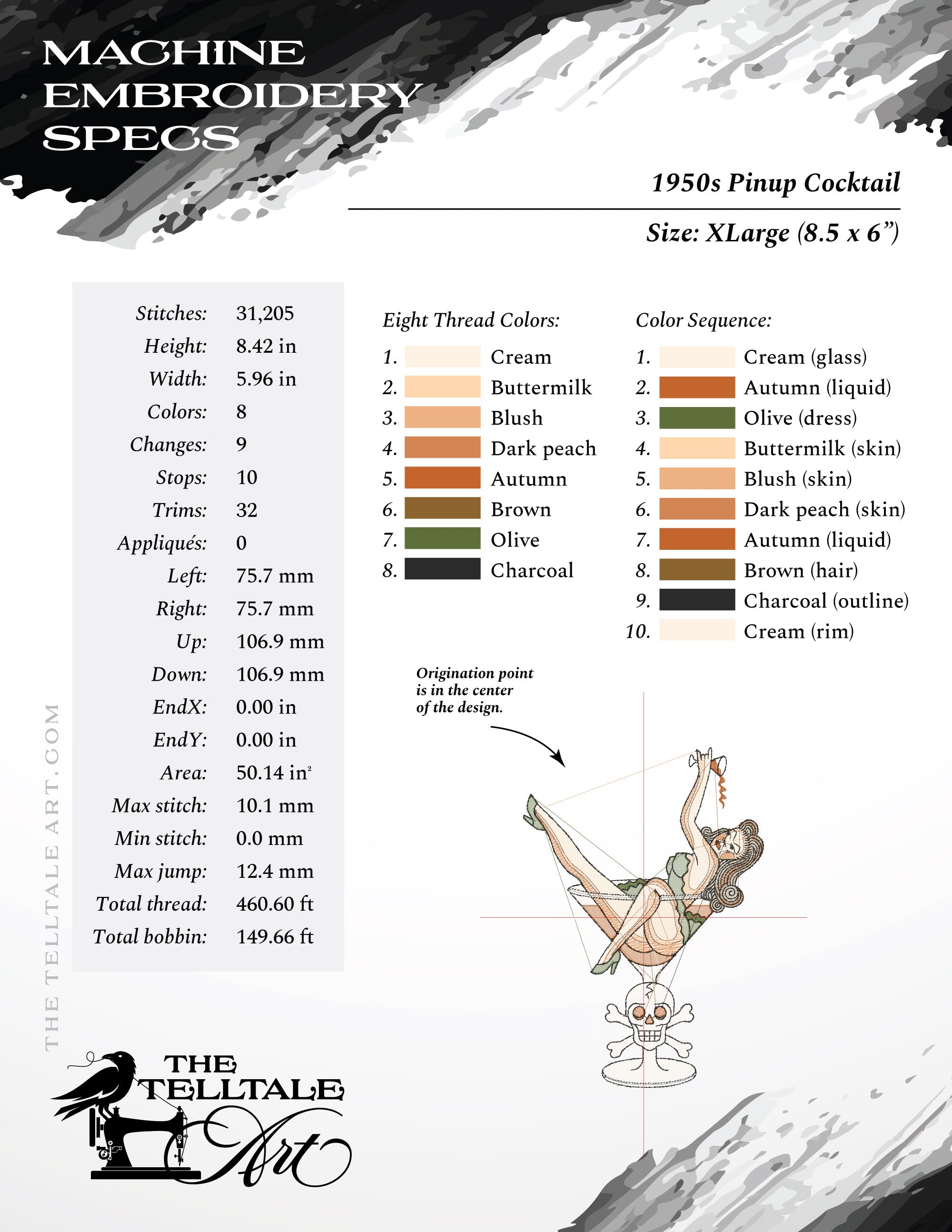 Vintage Tattoo Pinup in Skull Martini – Six Sizes 6 to 12 Inches – American Traditional Style