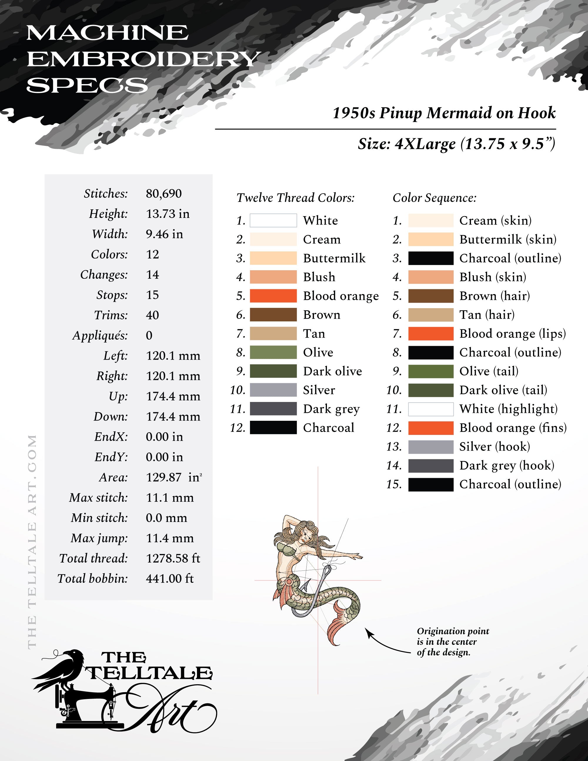 Vintage Tattoo Mermaid Pinup – Seven Sizes 5.5 to 13.5 Inches - Two Color Palettes