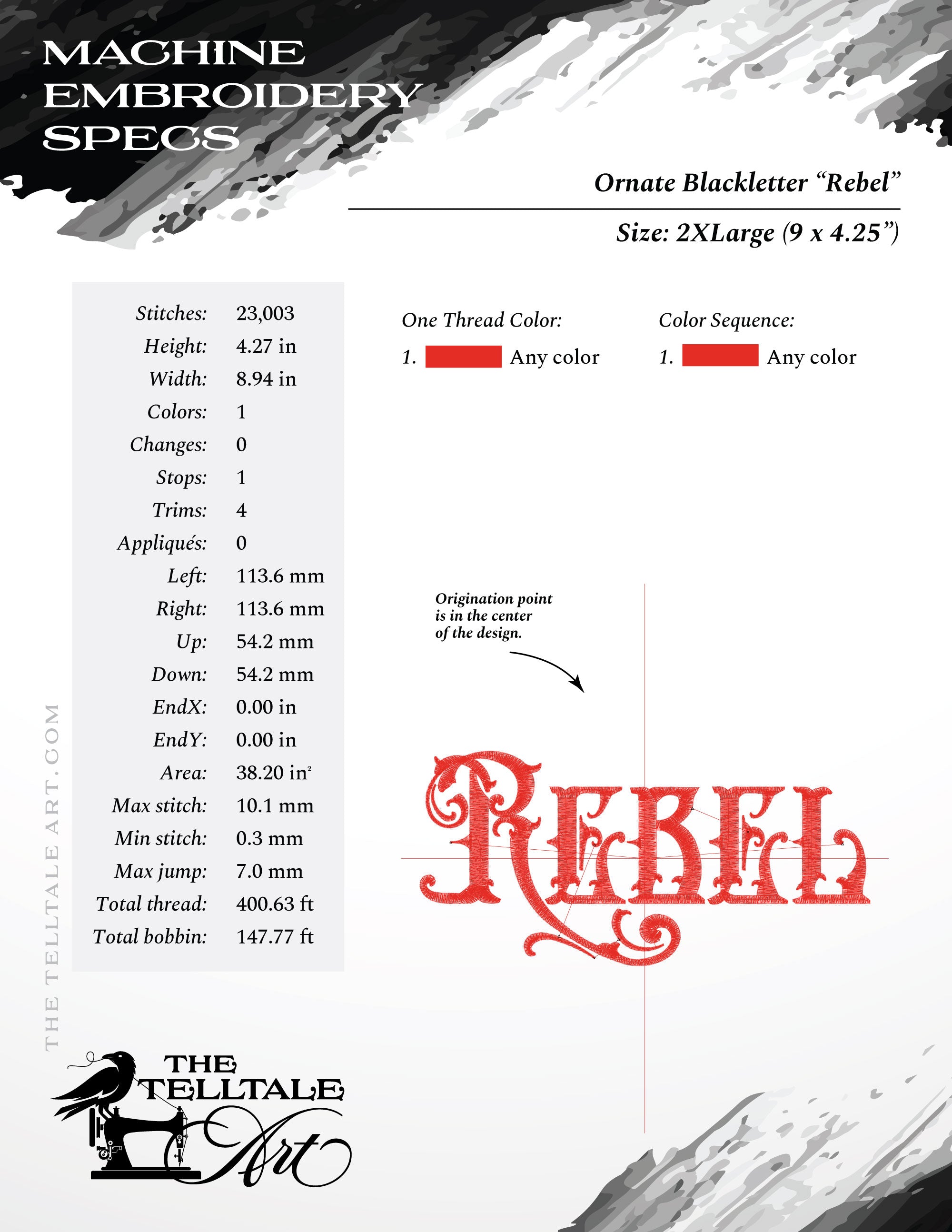 Ornate Thorny Blackletter Typography "Rebel" – Six Sizes 4 to 10 Inches – One Color
