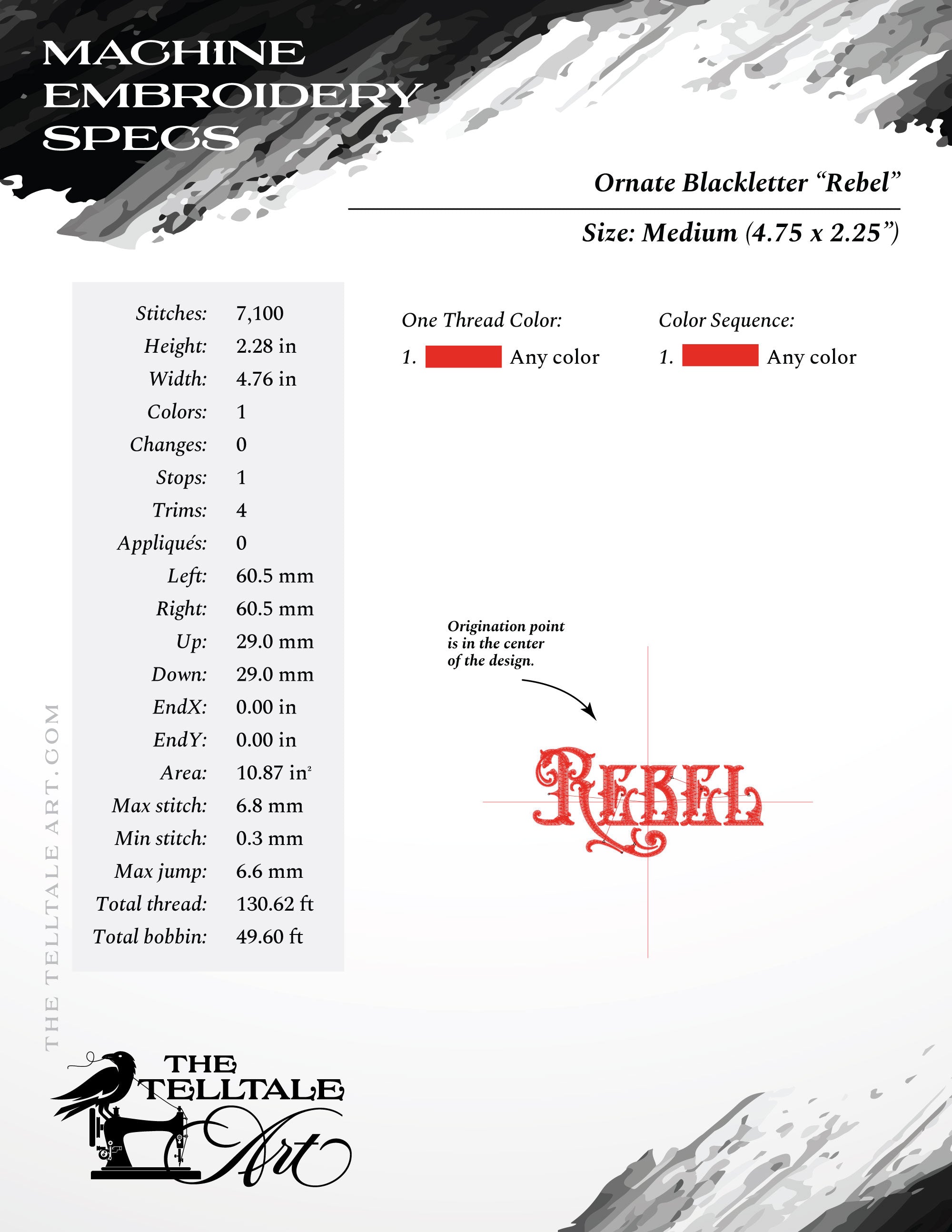 Ornate Thorny Blackletter Typography "Rebel" – Six Sizes 4 to 10 Inches – One Color