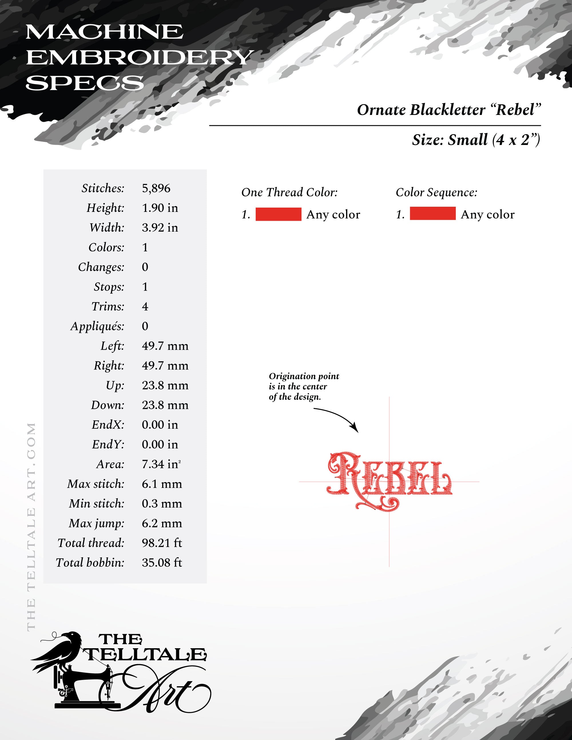 Ornate Thorny Blackletter Typography "Rebel" – Six Sizes 4 to 10 Inches – One Color