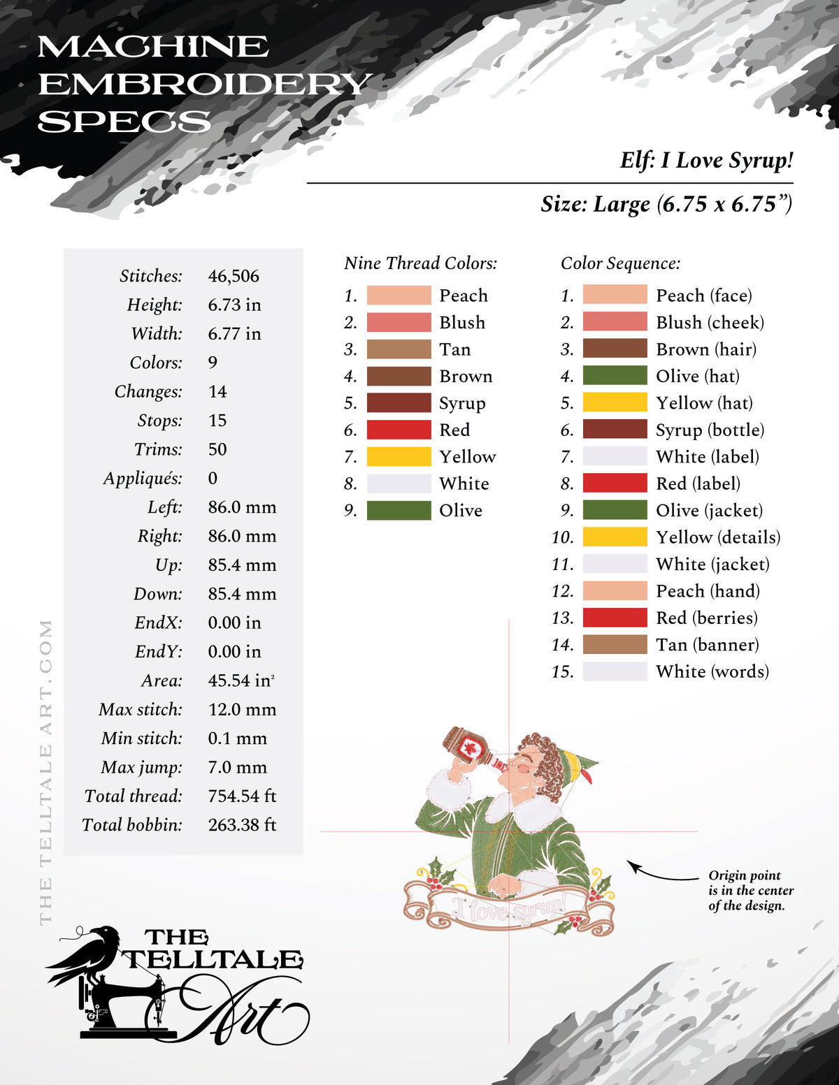 I Love Syrup – Goofy Elf Embroidery Design – Four Sizes 5 to 8 Inches