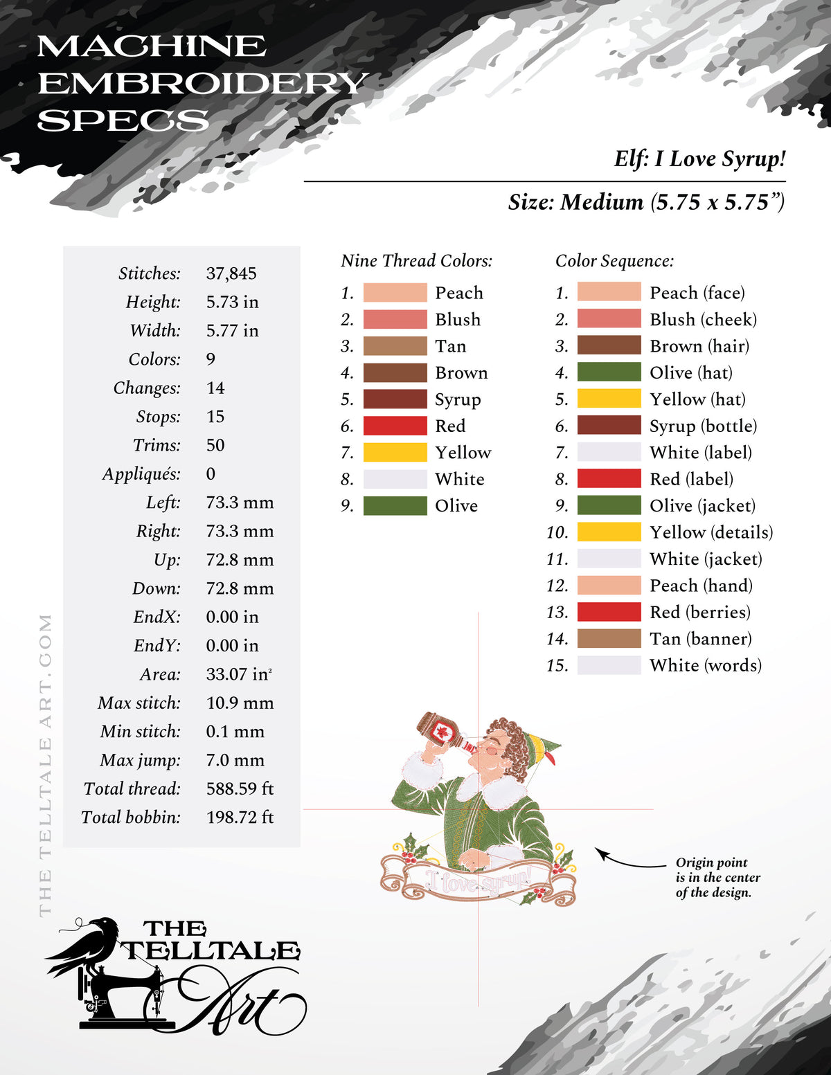 I Love Syrup – Goofy Elf Embroidery Design – Four Sizes 5 to 8 Inches