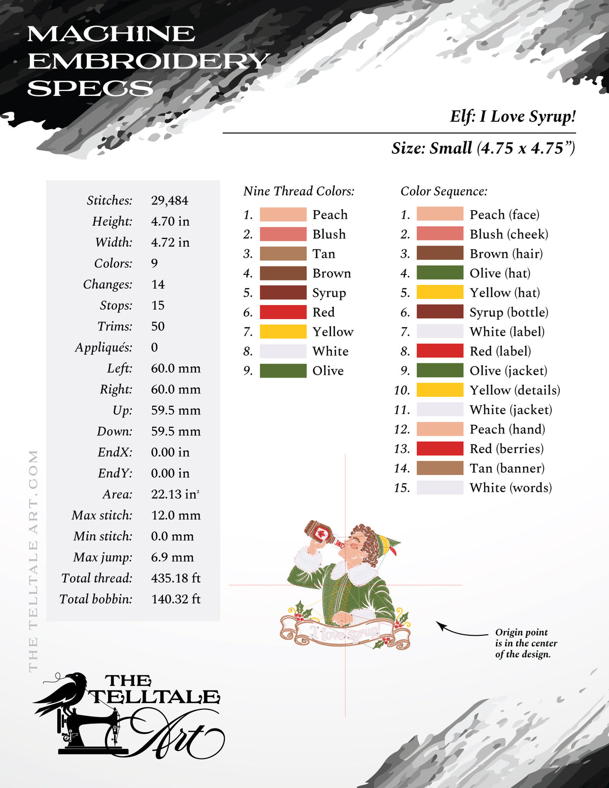 I Love Syrup – Goofy Elf Embroidery Design – Four Sizes 5 to 8 Inches